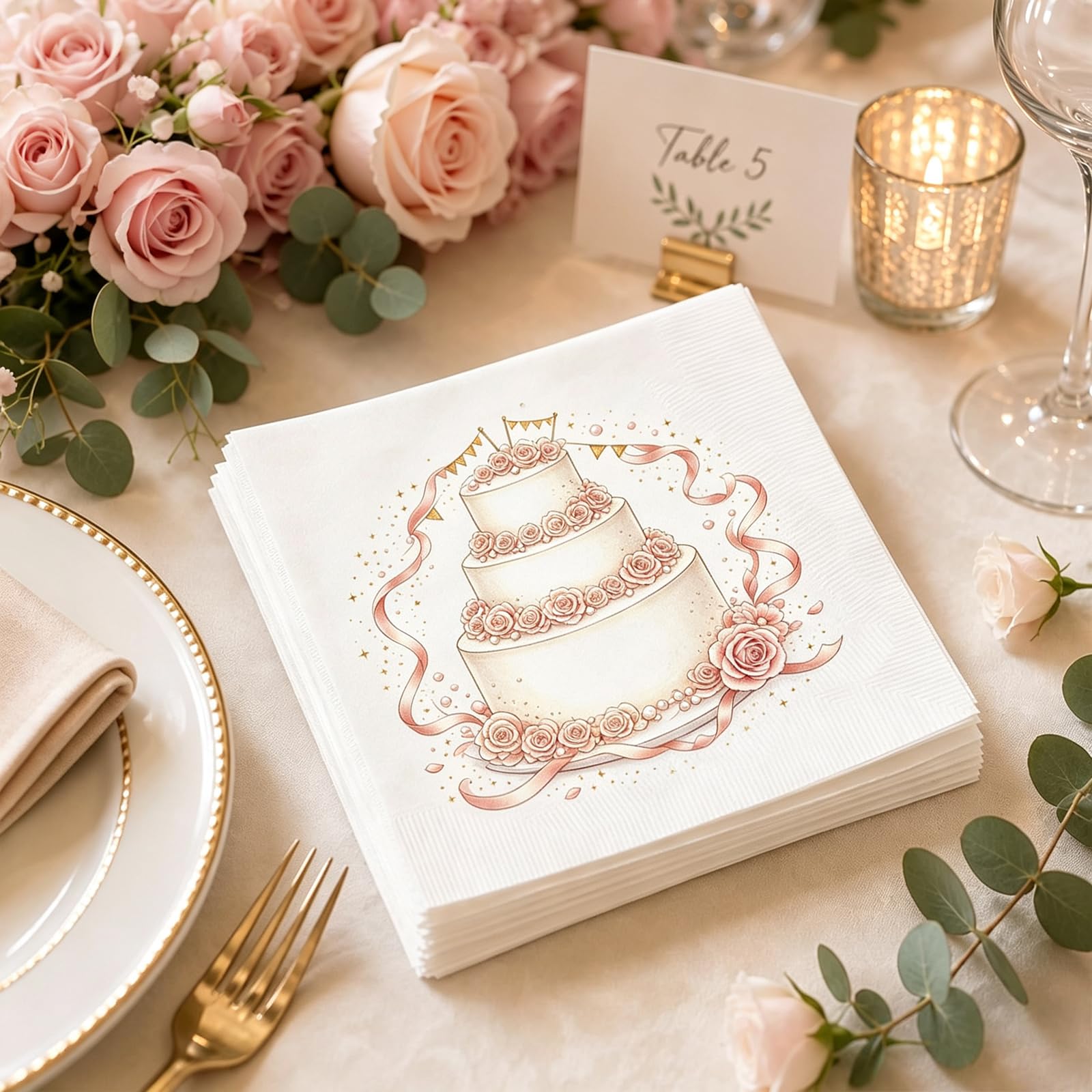 Solarix Custom Wedding Paper Napkins Personalised with Text & Images