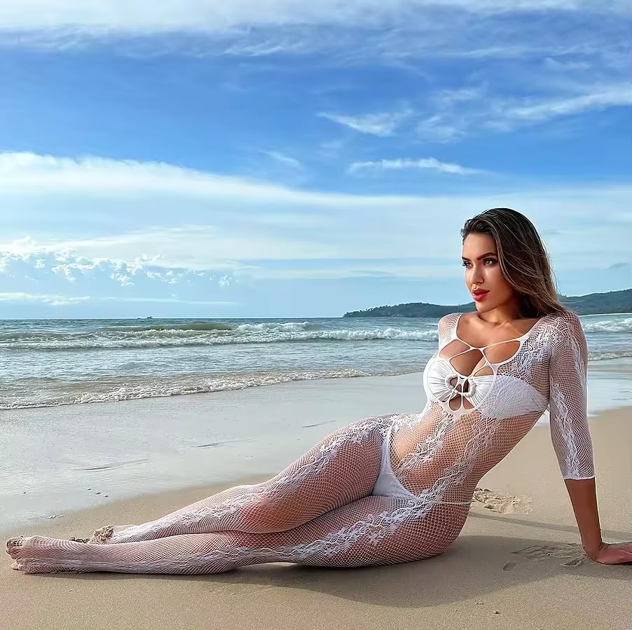 Image of GirlFriend Lingerie Lovely Deep V Neck Teddy Babydoll Mesh Nightwear for Women Mesh Badydoll Fishnets Dresses See Through Gown Lingerie Chemise Bodysuit One Piece Transparent