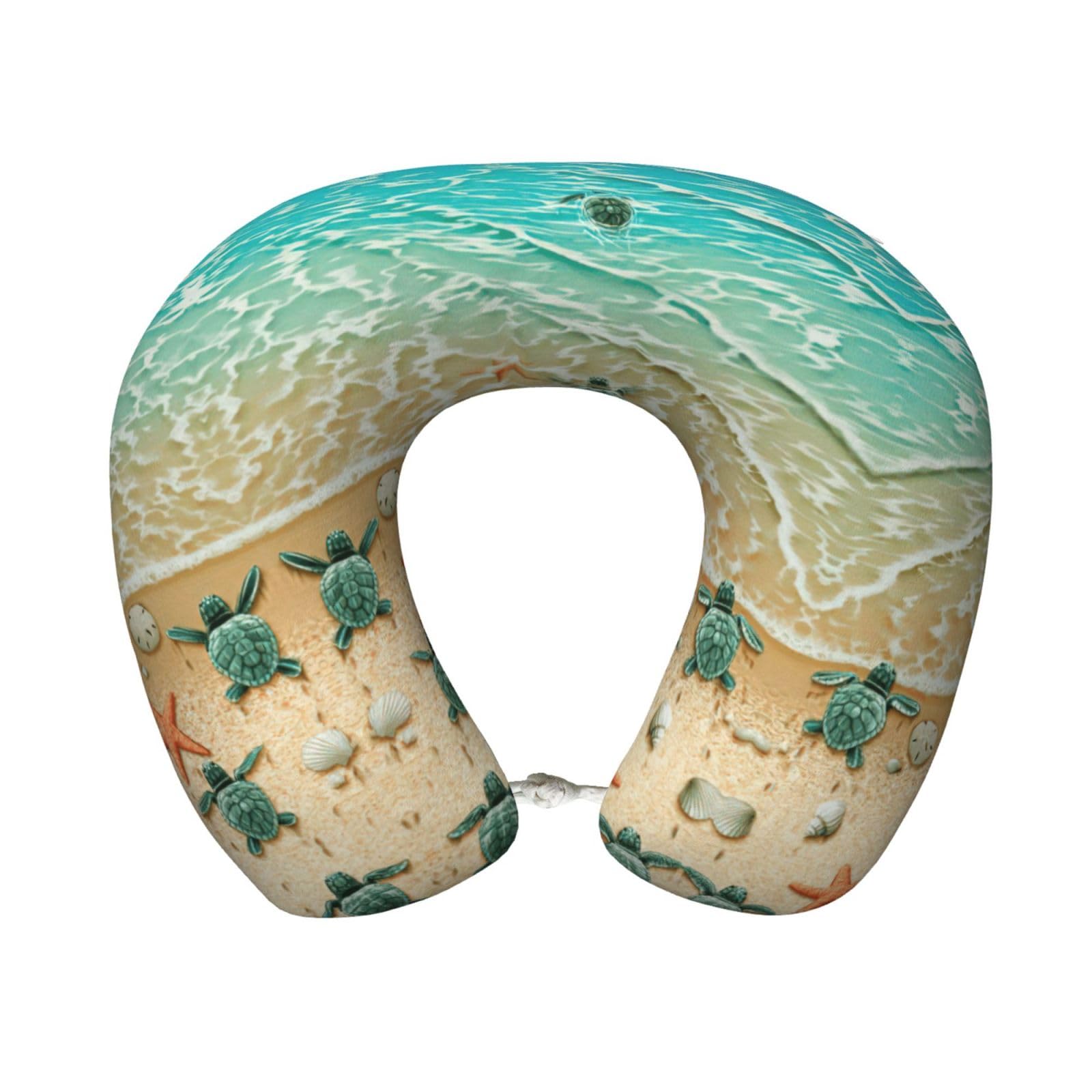 ASFgda U-Shape Memory Foam Turtle Starfish Print Travel Pillow,Neck Support,Washable Cover For Airplane Car Home Office