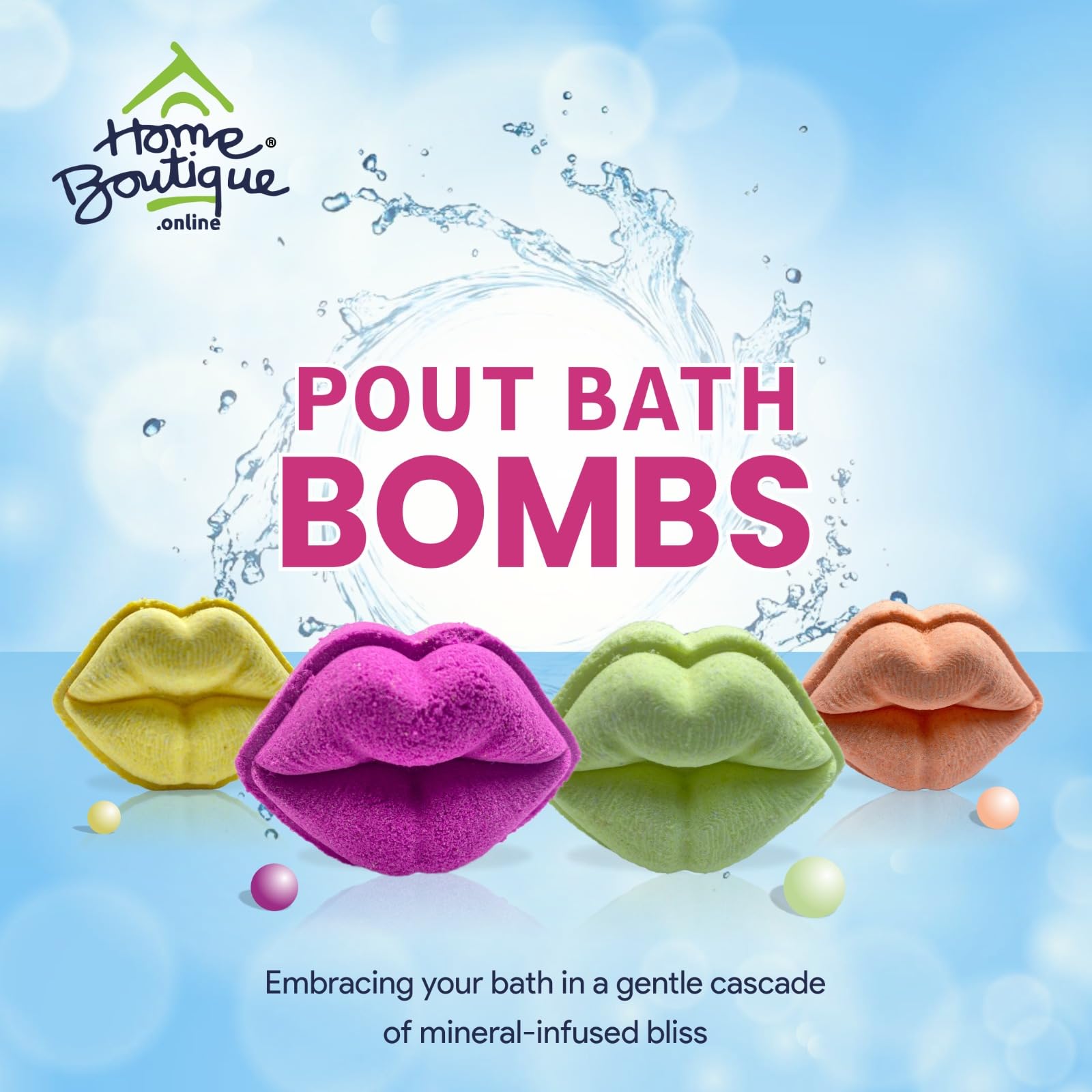 HOME BOUTIQUE Natural Relaxing Perfect Pout Bath Bombs for Bath Tub Refreshing Hot Water Bath Hydrating Moisturizing Aromatic Fragrances (Set of 4) - Image 3 thumbnail