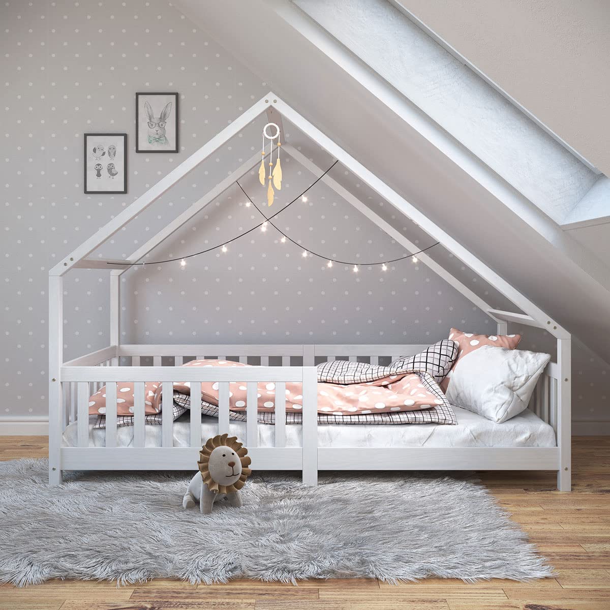 IDIMEX Lit cabane CORA lit Enfant Simple Montessori asymétrique en Bois 90 x 190 cm en pin Massif lasuré Blanc