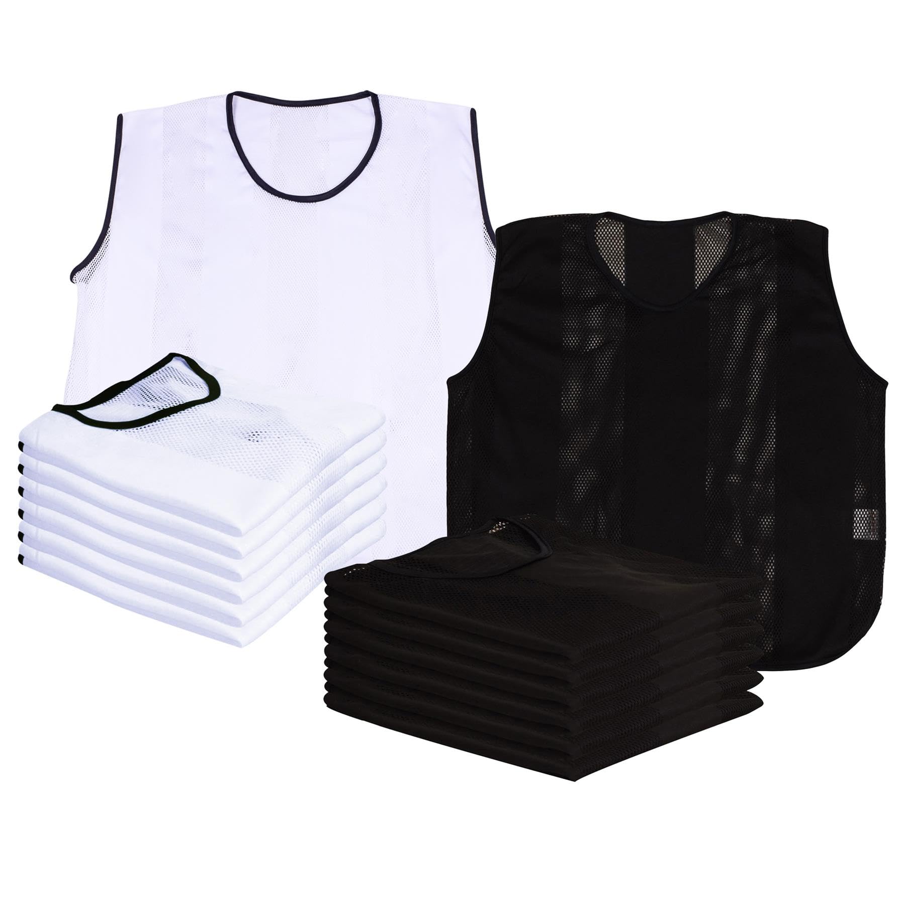 A2Z 12 Pack Sports Training Mesh Bibs Lightweight Comfortable - Bibs 760 6Black/6White 9-14