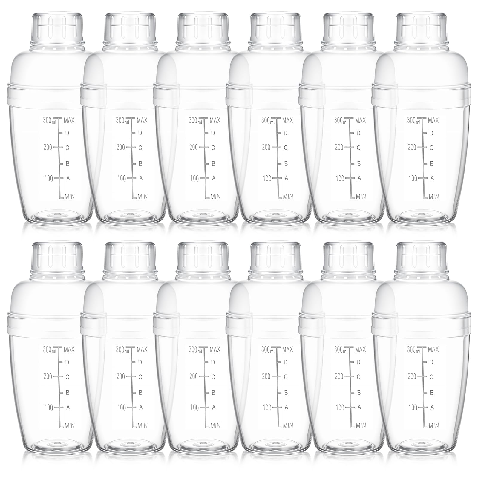 Photo 1 of 12 Pcs Plastic Cocktail Shaker Drink Mixer with Scales and Strainer Top Clear Shaker Cup with Measurement Plastic Bar Mixing Tool for Tea Coffee Bubble Tea Milk(350 Cc/ 12 oz)