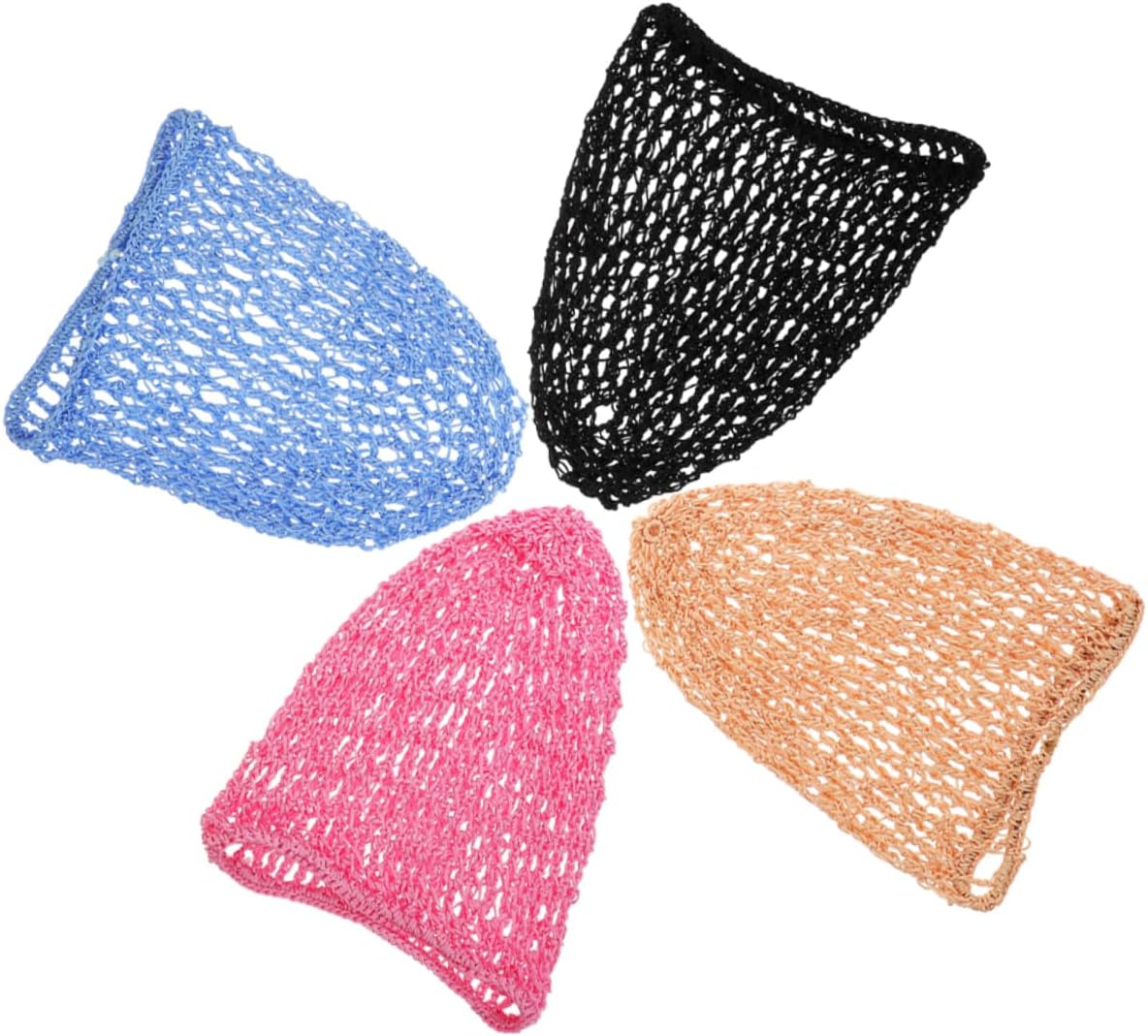 LIFKOME 4pcs Crochet Hairnet Stylish Sleep Caps for Women Breathable Mesh Hair Covers for Night Care Gentle Hair Protection Pink Khaki Black and Light Blue