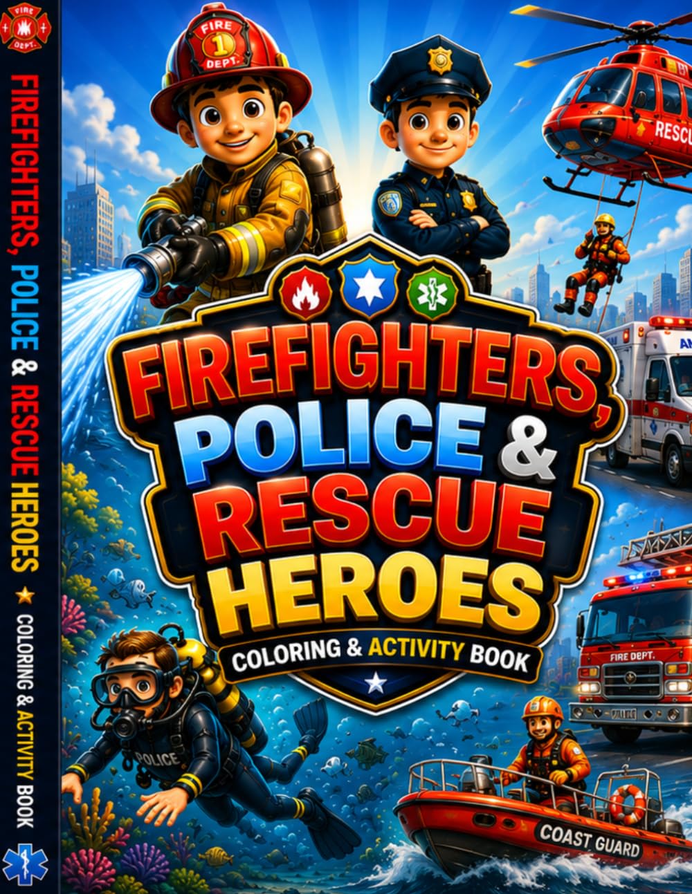 Firefighters, Police & Rescue Heroes Coloring Book