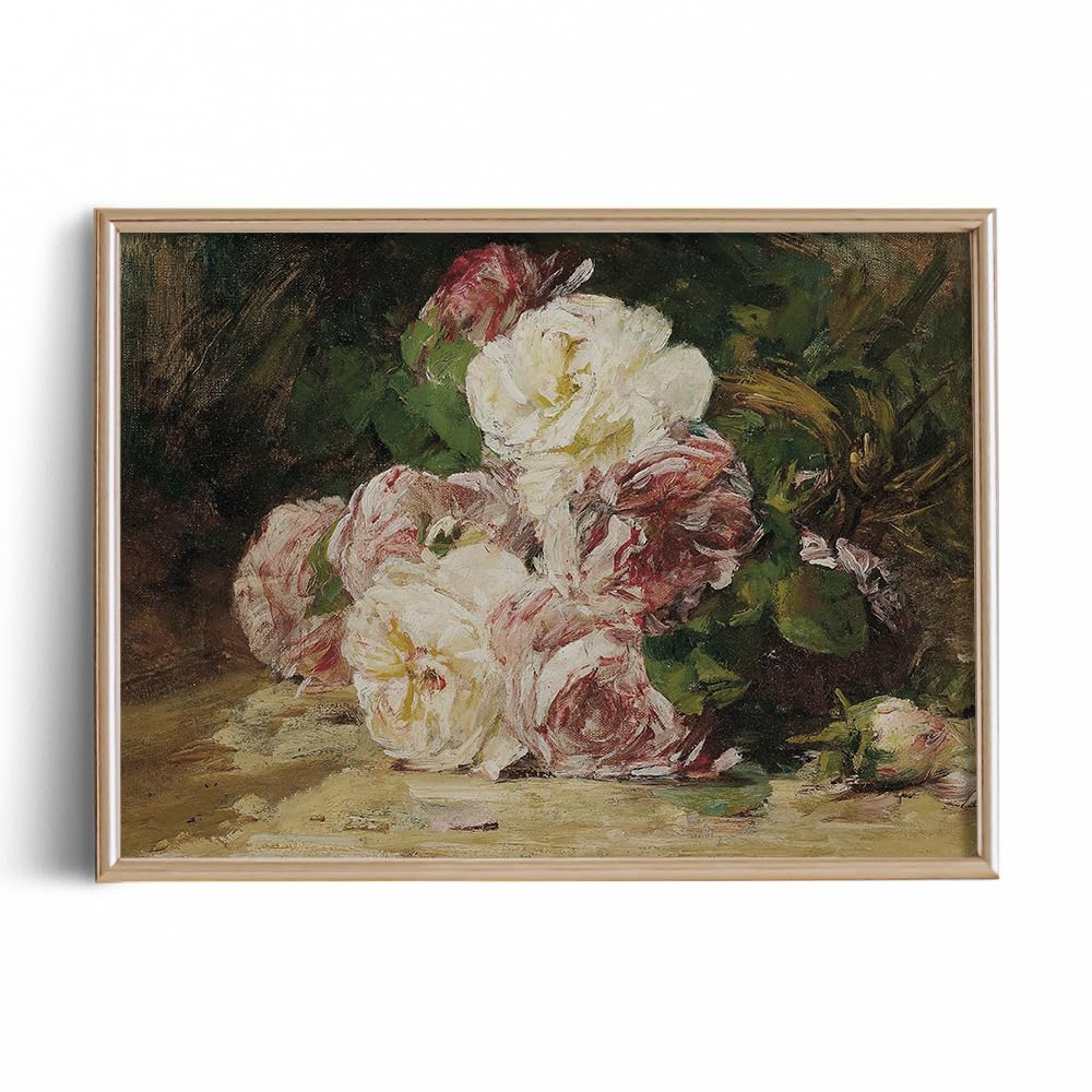 Farmhouse Still Life Floral Picture Living Room - 11 x 14 Art Print- Rustic Vintage Decor for Bedroom - Beige Neutral Warm Abstract Flower Oil - Art Deco Wall Art for Kitchen - Antique French Poster