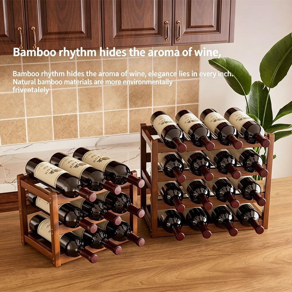 2/3/4-Layer Wine Rack, Wooden Bottle Display Shelf, Rounded Arc-Shaped Grooves, Sturdy and Bend-Resistant for Home Kitchen Pantry Bar Countertop(Natural Wood Color,4-Layers 43cm)