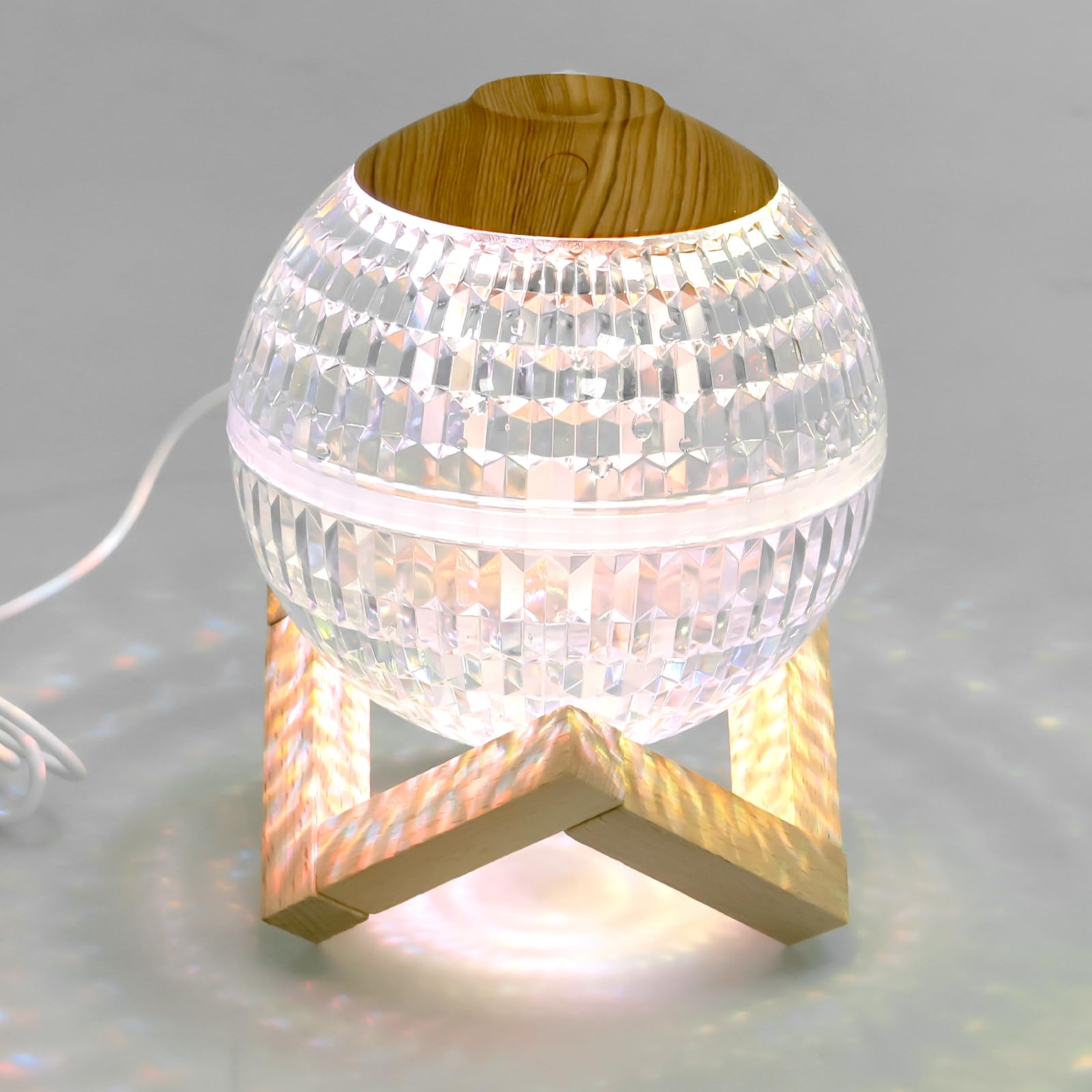 Crystal Ball Mist Mini Humidifier with Night Light Elegant Crystal Ball Oil Humidifiers with Wood Stand 350ml Mini