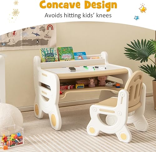 Miniatura 4 de Costzon Juego de mesa y silla para niños, escritorio de actividades de plástico con pizarra blanca, bolígrafos de acuarela, borrador de pizarra y