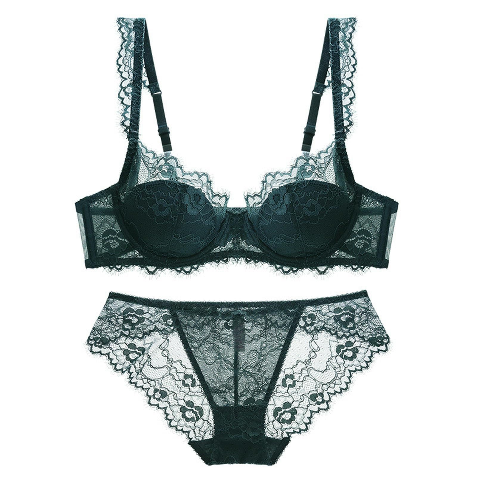 Sujetadores Sujetador De Encaje Sexy, Conjunto Lencería Roja Fina Y Push-up, Francés Puro Seductor-verde-32 70c
