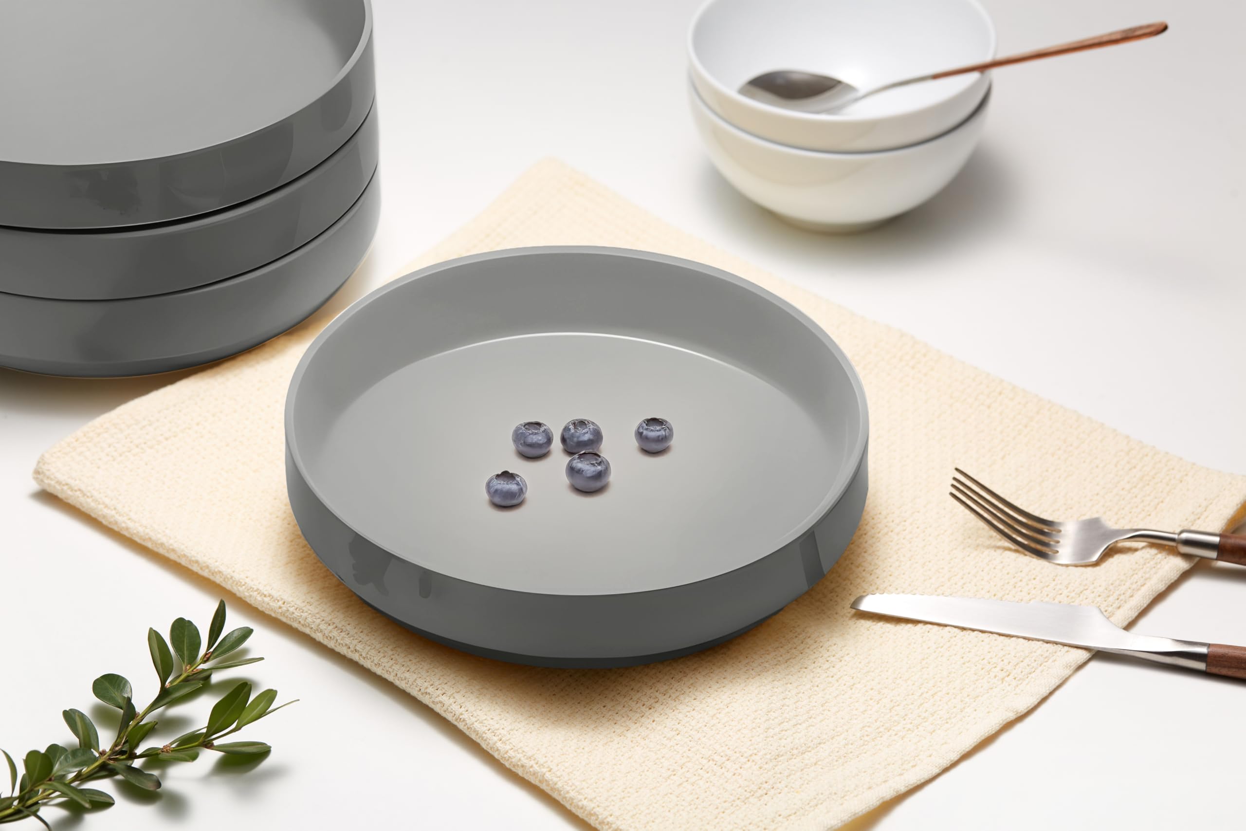 KooK Cuencos grandes de cerámica para pasta, aptos para microondas y lavavajillas, ideales para sopas y ensaladas, cuencos poco profundos, porcelana brillante, 48 onzas, juego de 4, gris polvo