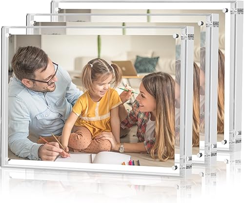 Miniatura 1 de TWING Paquete de 3 portarretratos acrílicos de 4 x 6 pulgadas con bordes curvos, marcos acrílicos de doble cara con imán de 0.315 pulgadas + 0.55