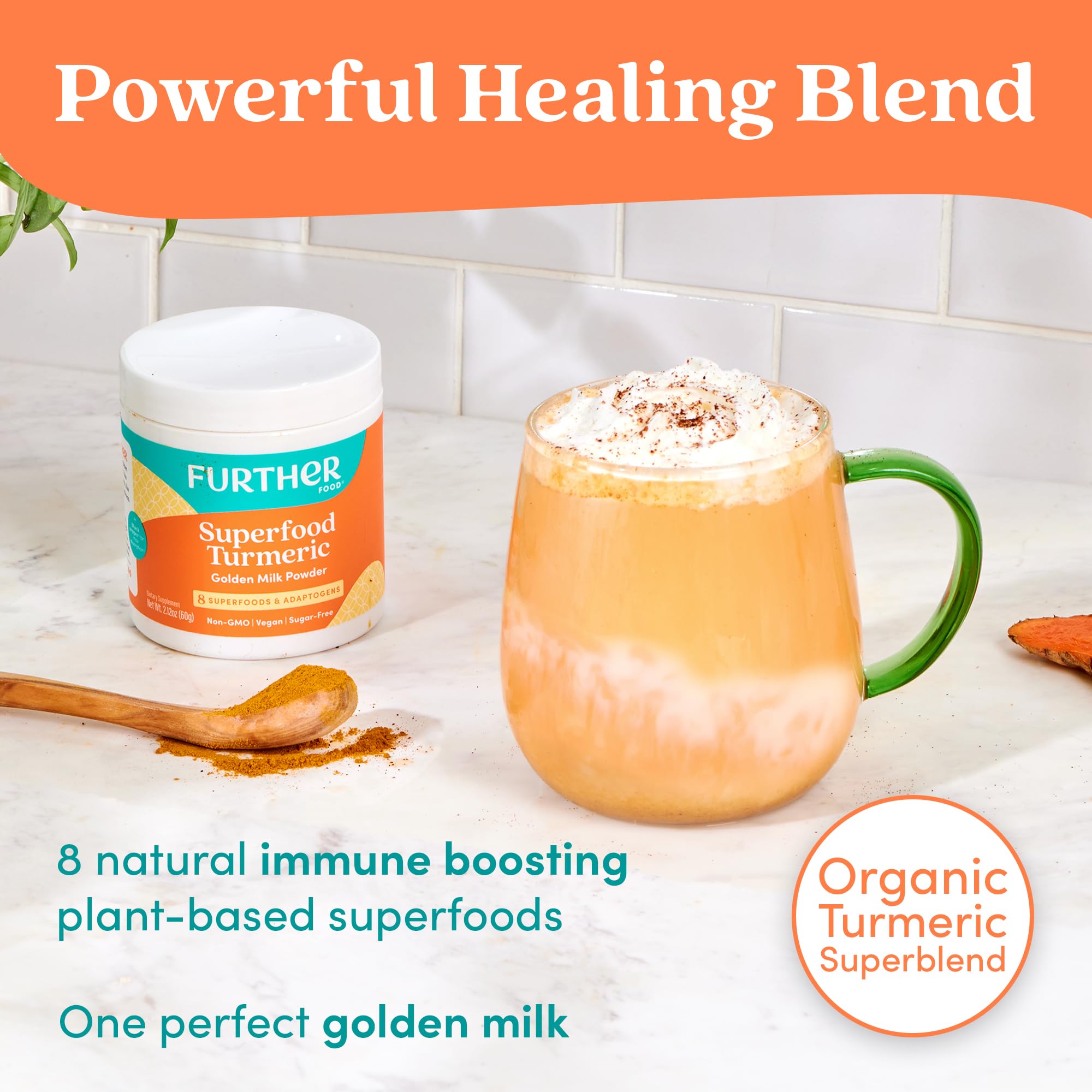 Further Food Superfood Turmeric Root Powder - Maximum Absorption, Natural Immune Booster, Golden Milk Blend, Sugar Free, Keto, Vegan, Non-GMO, 6.35 Oz