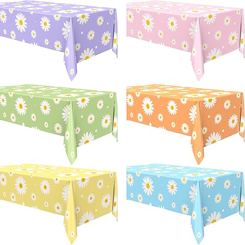 6 manteles de margaritas de 54 x 108 pulgadas, desechables, de plástico, para decoración de fiesta de cumpleaños, estilo retro, hippie, para fiestas