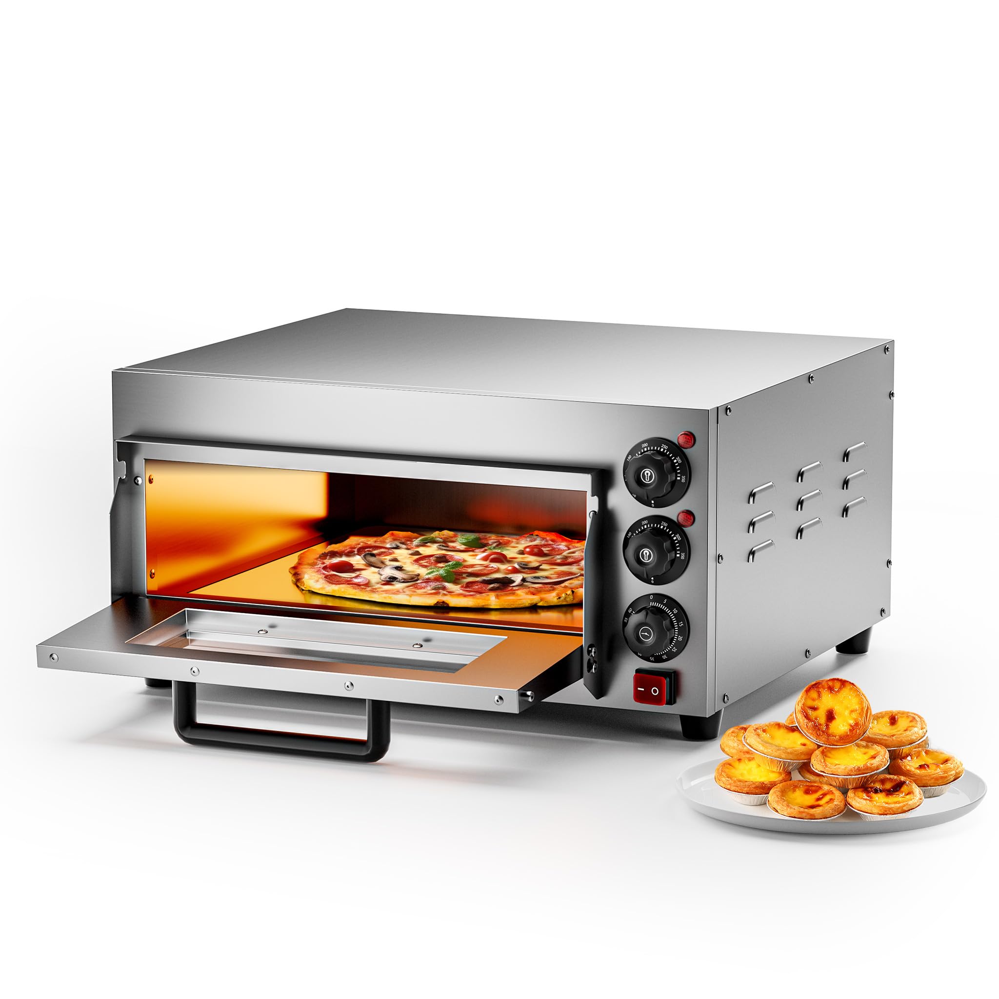 Wiltec Forno pizza elettrico, con pietra refrattaria in cordierite, 2000W, max 350°C Fornetto pizza