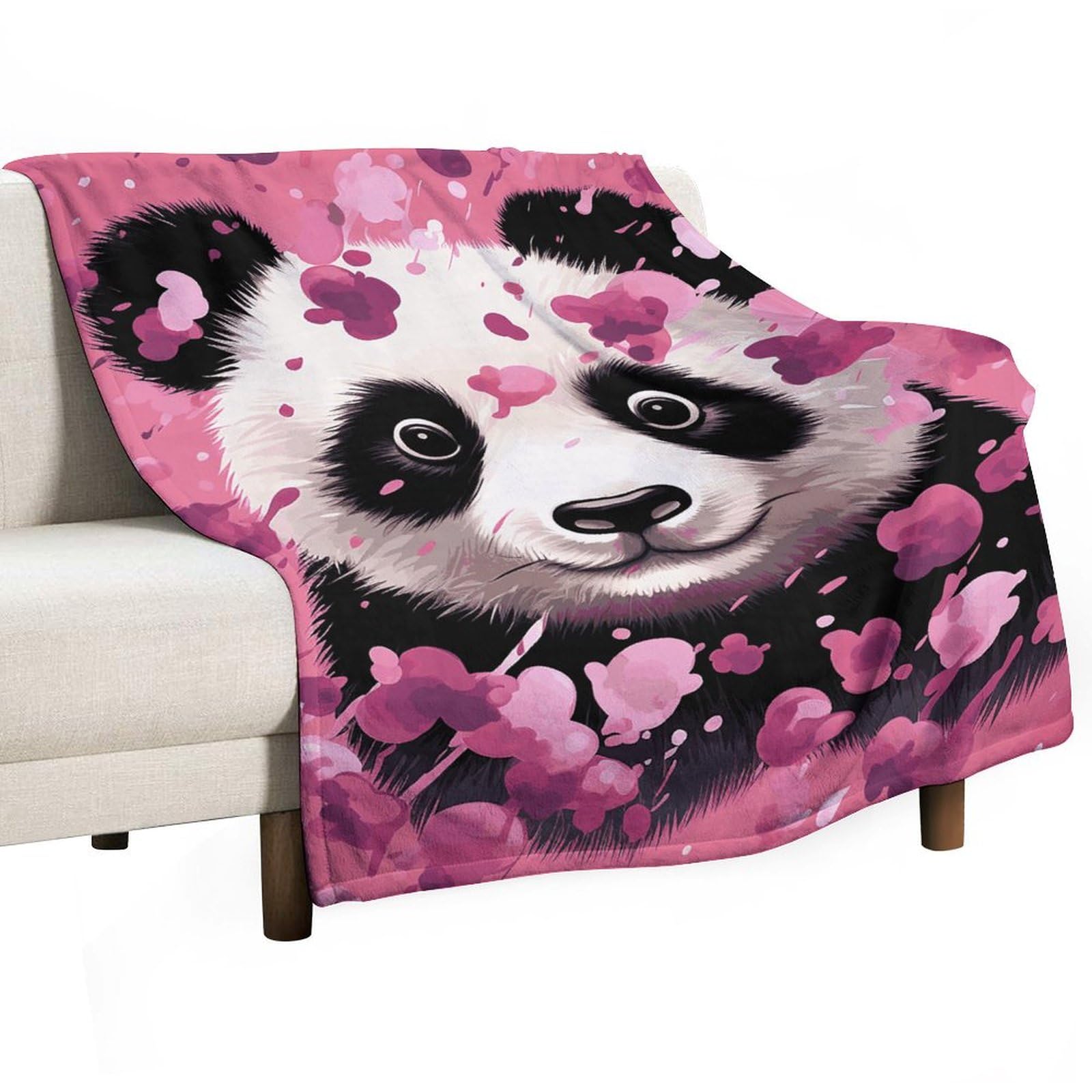 Couverture en flanelle panda rose 152x203 cm pour lit et canapé