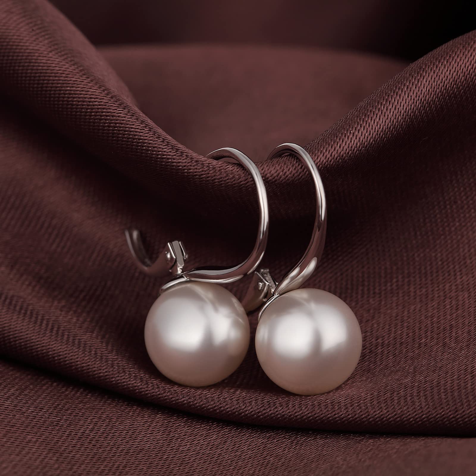 Orecchini Perle, Orecchini Perle Pendenti Argento Sterling 925 Placcato Oro Bianco 18 Carati, Anallergici Orecchini Perle Nere/Orecchini Perle Bianco 8mm-10mm Gioielleria Raffinata Donna