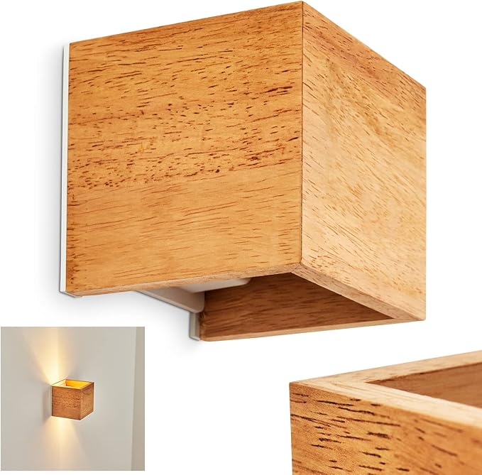 hofstein Wandlamp Badajoz, moderne wandlamp van hout/metaal in natuur/wit, hoekige lamp met verschillende lichteffecten, Up & Down lamp, 1-lamp, 1 x G9, zonder gloeilamp