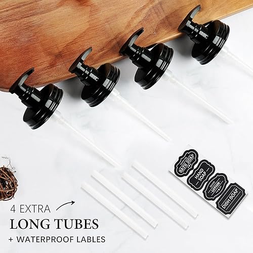 Miniatura 9 de Amolliar Tapas dispensadoras de jabón de plástico Mason Jar (2)  Reemplazo universal de la bomba para tarro de boca regular  Tubos largos y lindas