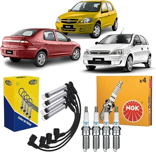 KIT CABO DE IGNIÇÃO + JOGO VELAS CELTA CORSA CLASSIC PRISMA