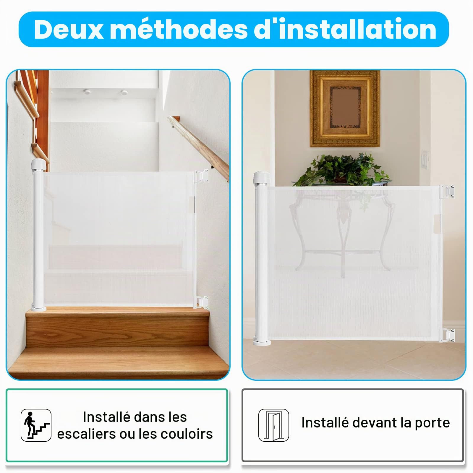 UISEBRT Barrière de Sécurité Rétractable 0 à 180 cm, Barrière de Sécurité Escalier pour bébés Enfants et Chien, barrière pour l'intérieur et l'extérieur, Blanc