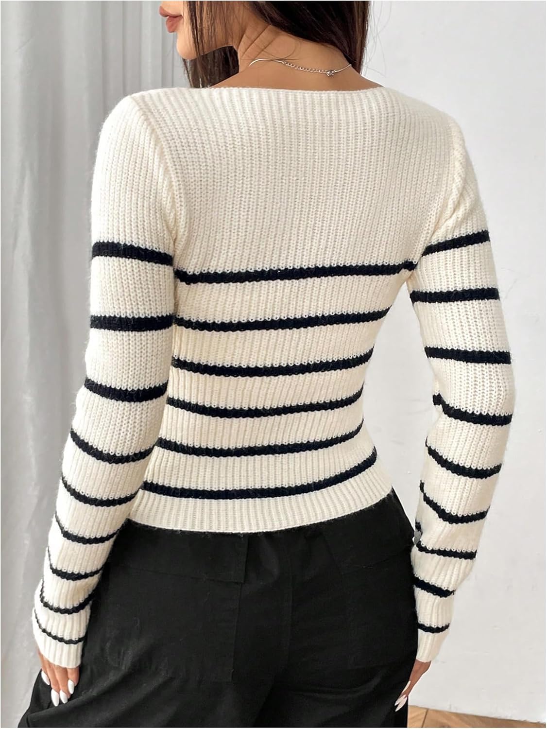 Verdusa Women's Striped Y2k Sweaters Fall Outfits Long Sleeve Boat Neck Knitted Pullover Crop Tops - Image 2