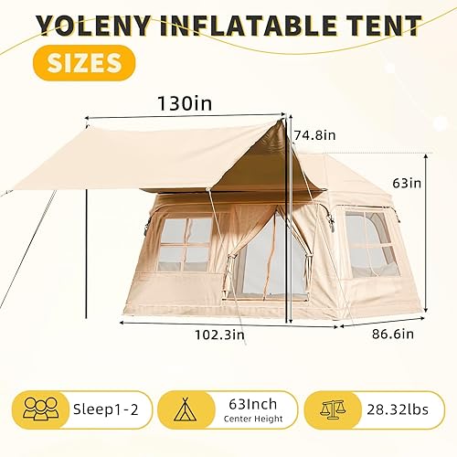 Miniatura 2 de YOLENY Tiendas de campaña inflables para 3-4 personas para acampar con toldo de doble cara resistente a la intemperie con bomba de mano, tienda de