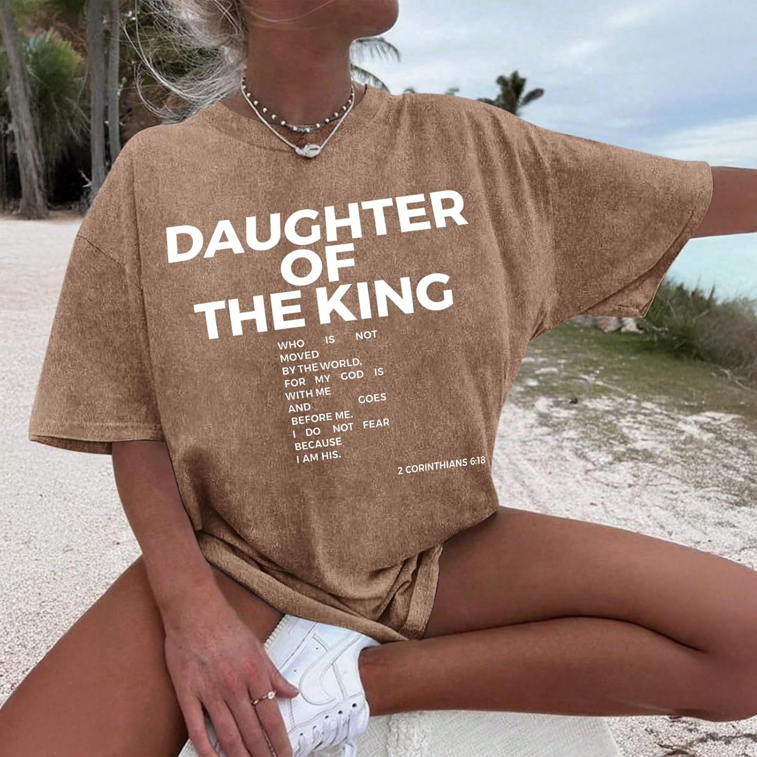 Christian Oversized Shirts for Women Daughter of The King Shirt Bible Verse Graphic Tees Religious Acid Wash Tshirt - Image 2
