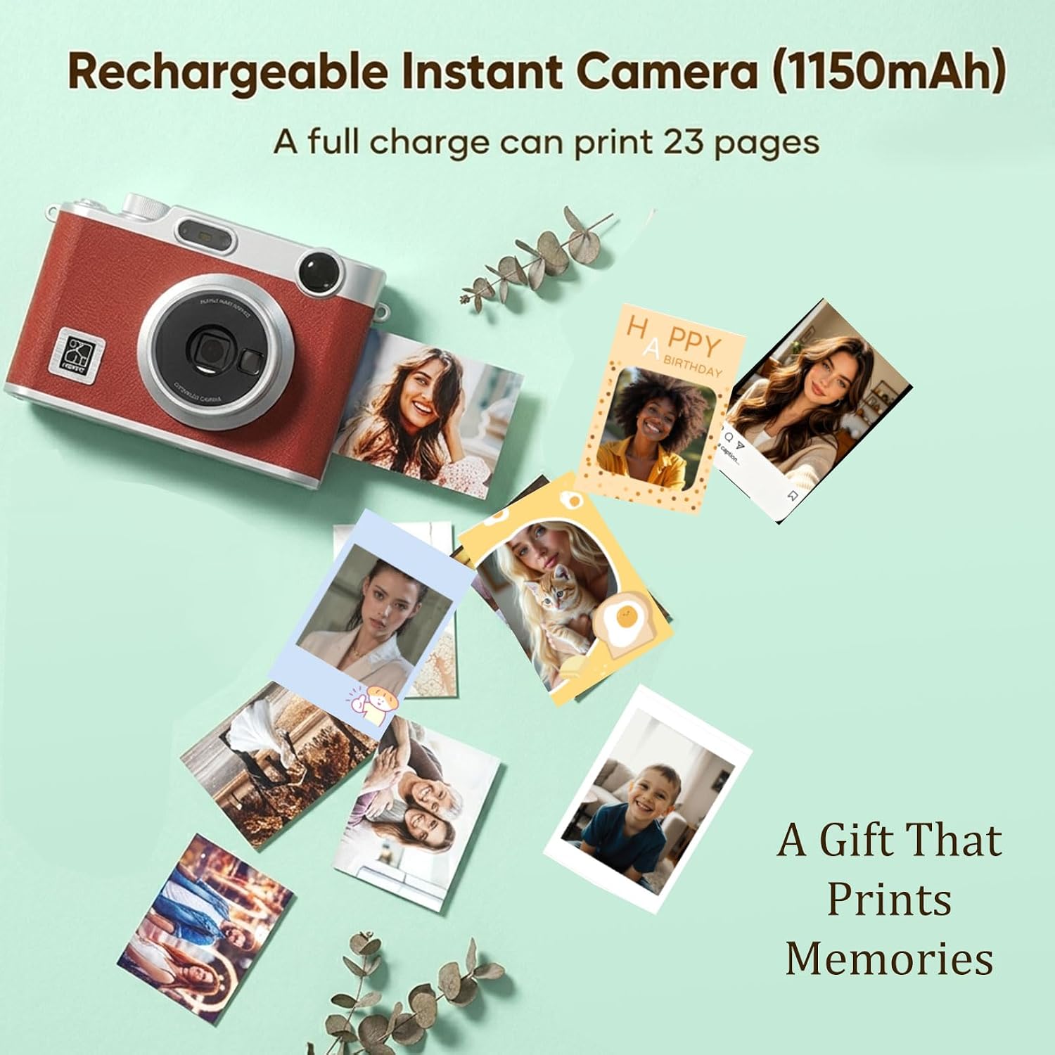PRT Z3 2-in-1 Instant Print Camera & Photo Printer with 2.8” Preview Screen, 8 Filters, Bluetooth Printing from Phone, 300 DPI Portable Camera for Travel, Party & Gifts, Brown