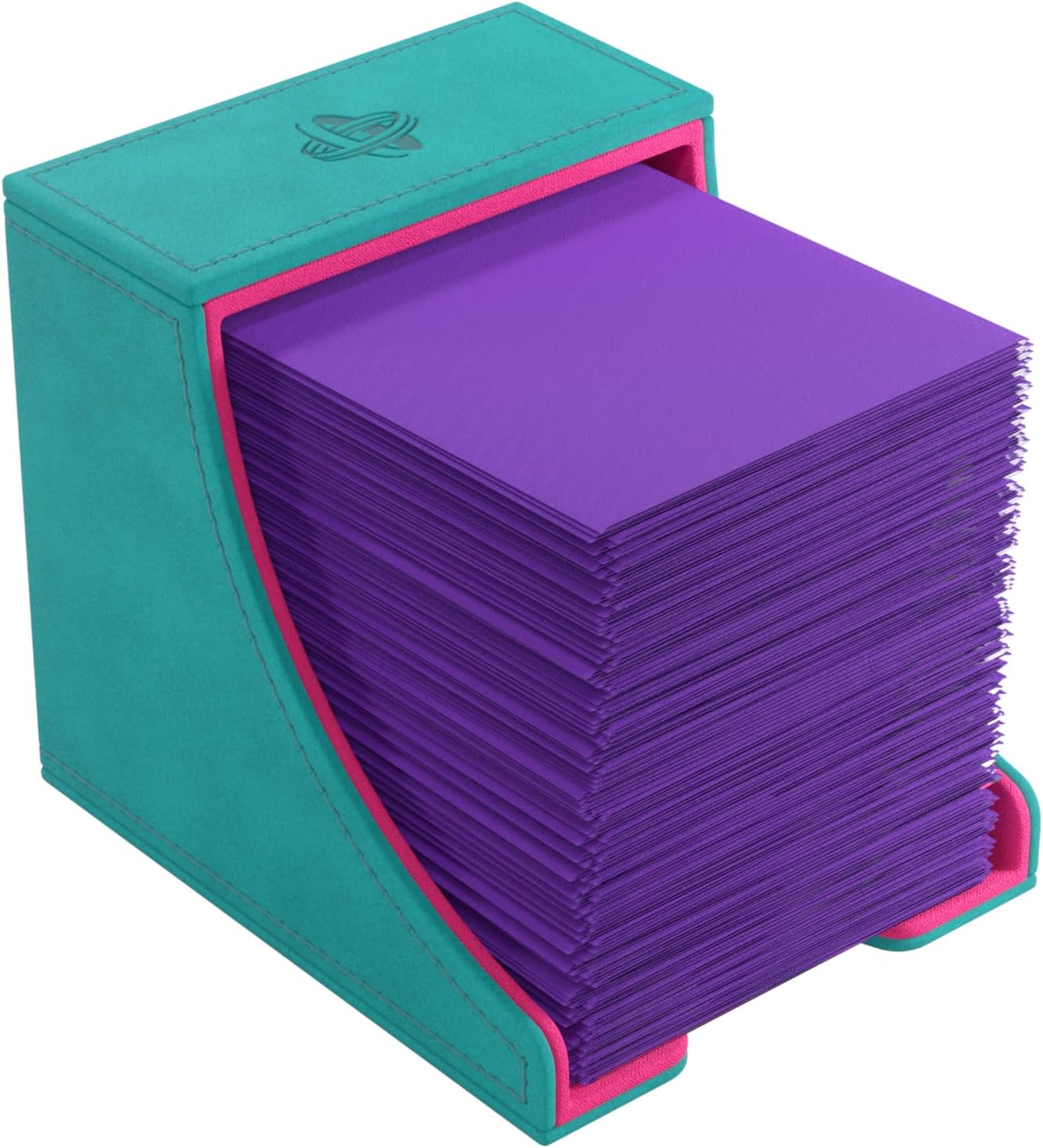Gamegenic Watchtower 100+ XL Convertible Deck Box - Double-Sleeved Card Storage, Card Game Protector, Nexofyber Surface, Holds Up To 100 Cards, Teal/Pink Color, Made
