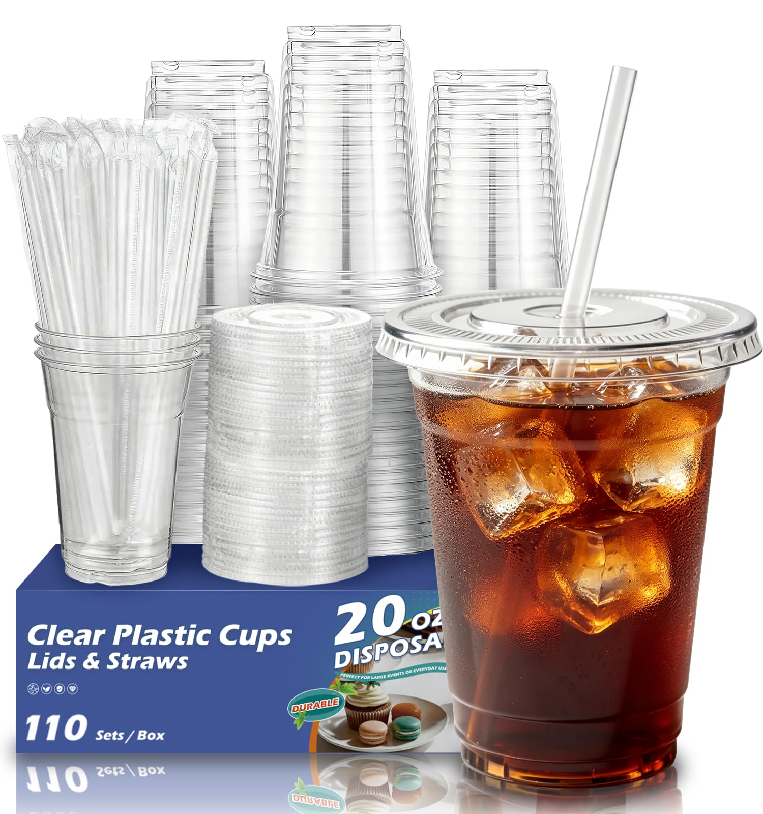 110 Pack 16 oz Clear Plastic Cups with Lids and Straws — Amazon image 8