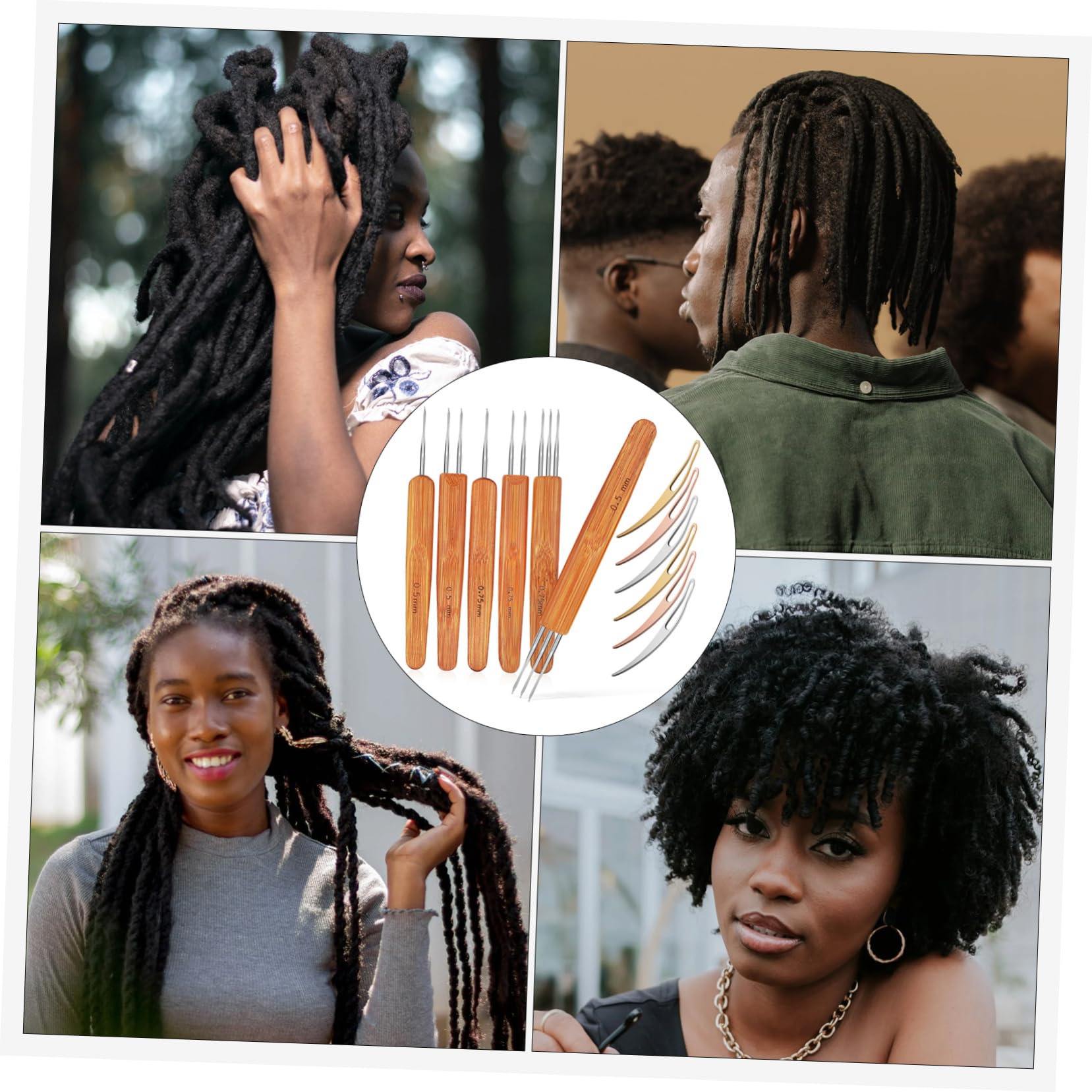 6 Juegos Kit de ganchillo para rastas aguja de ganchillo rastas crochet agujas cabello postizo peluquin kit de agujas de metal para el cabello aguja de metal para el cabello Madera