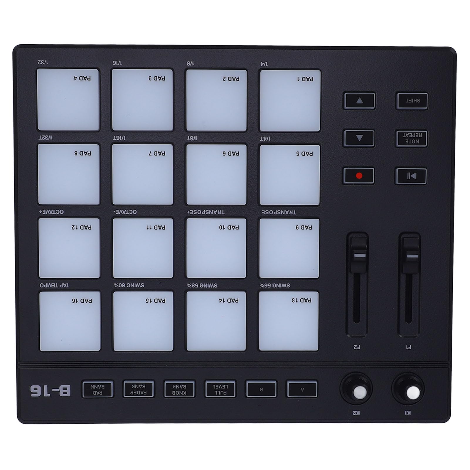 Asixxsix Midi Controller Strike Pad, 16 Farbe Midi Drum Pad Beat, Midi Pad Controller mit 16 Drum Pads 2 Zuweisbare Faderknöpfe RGB Tragbares Midi Drum Pad für Musikproduktion