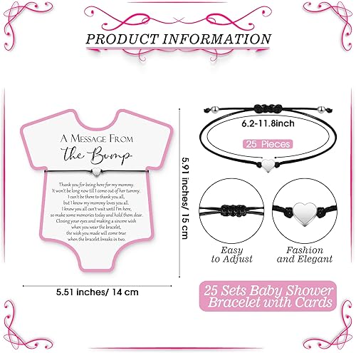 Miniatura 2 de Henoyso Juego de 25 pulseras ajustables para baby shower, tarjetas de corazón, regalo de fiesta de baby shower, regalos de revelación de género de