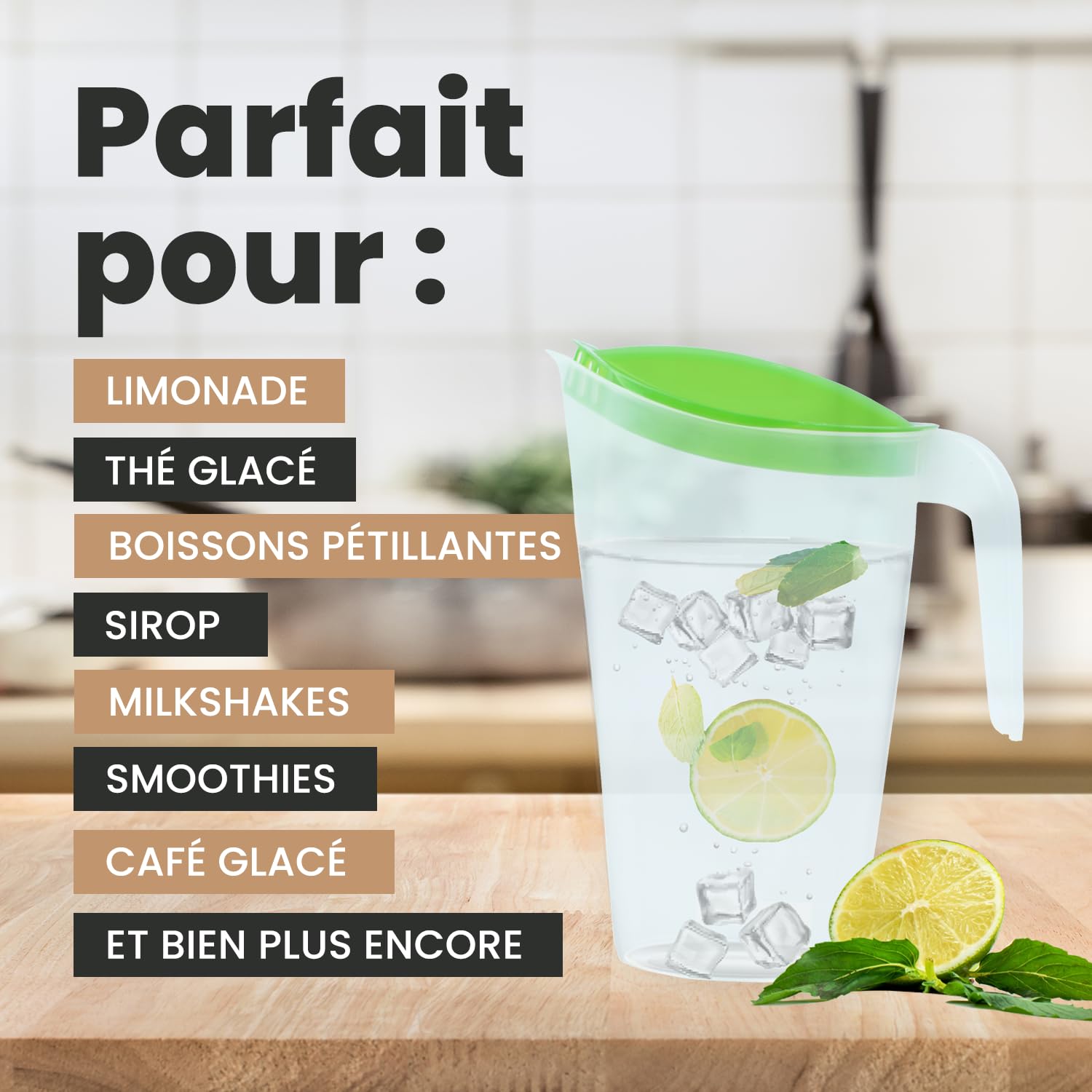 Home Line Lot de 12 pichets à jus de 1,7 l - Verseuse avec bec verseur extérieur anti-goutte - Carafe à eau pour réfrigérateur - Distributeur de jus (bleu, vert, rouge)
