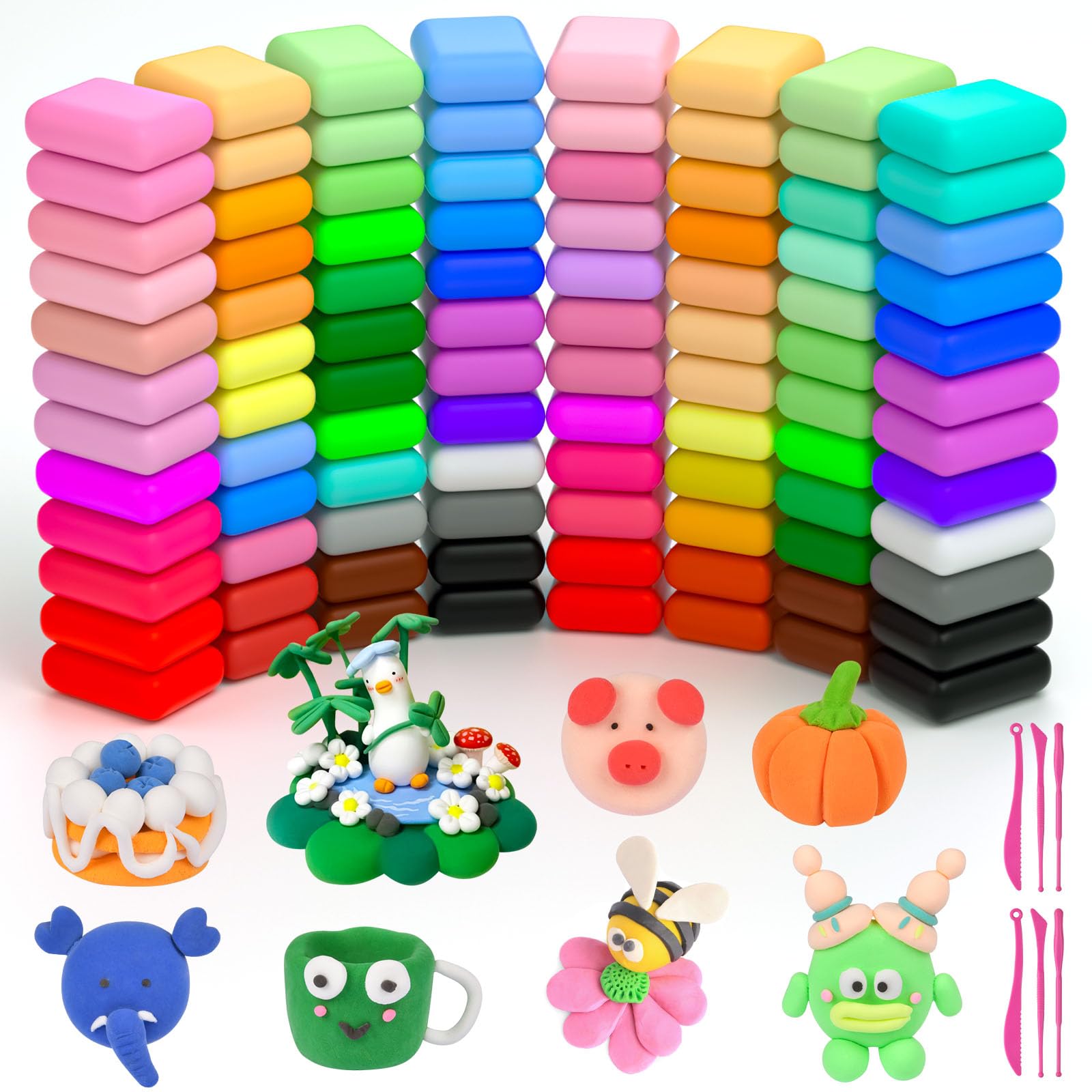 AUAUY Air Dry Clay, 96Pcs Ultra Light Modeling Clay with 6 Sculpting Tools, DIY Creative Magic Clay, No-Toxic Modeling Clay & Dough, Arts and Crafts Kits for Boys Girls, Best Gifts for Kids