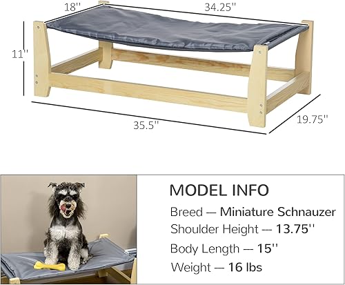Miniatura 5 de PawHut - Cama elevada para mascotas, marco de madera, cuna para perro con cojín lavable para perros pequeños y medianos en interiores y exteriores,
