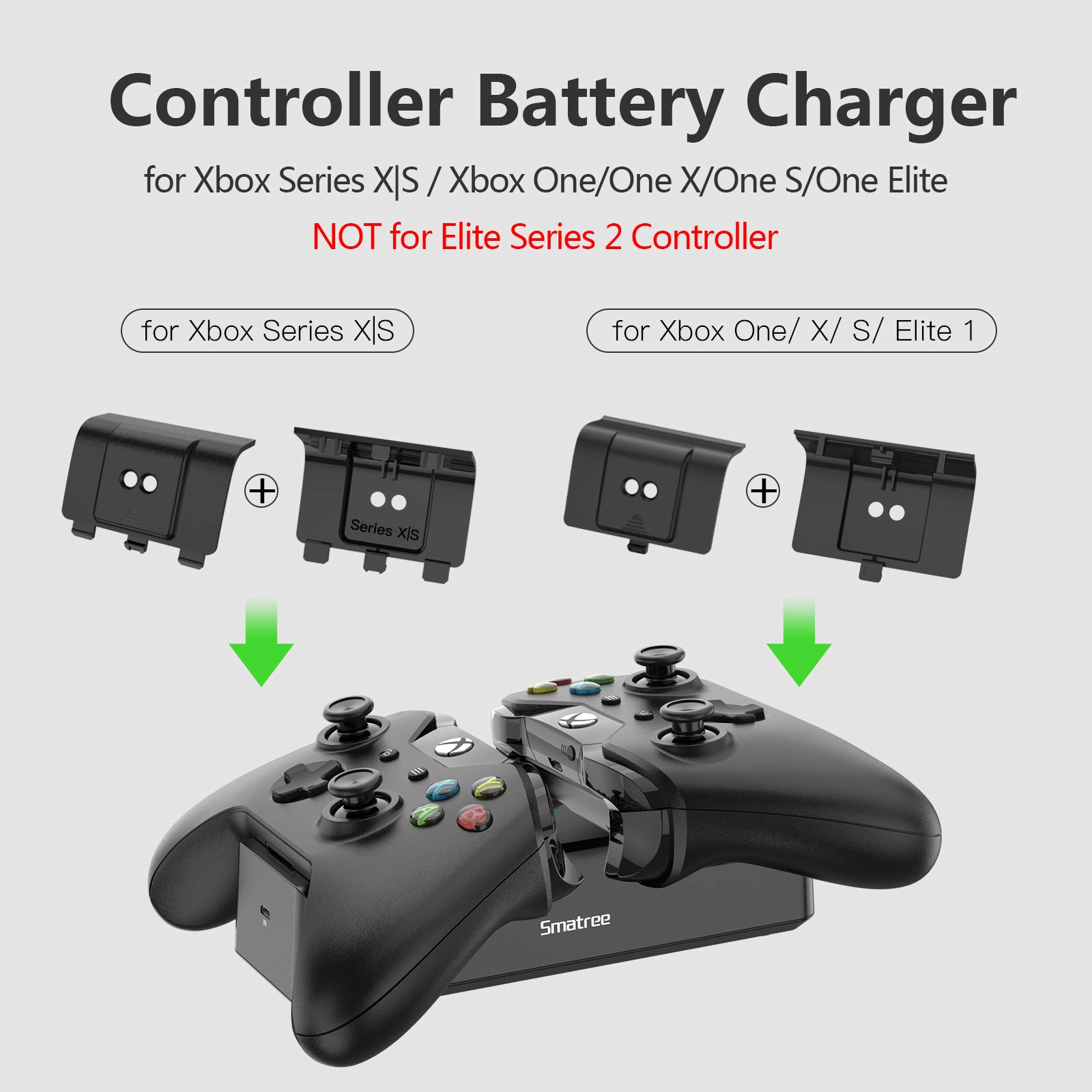 Smatree Station de chargement Xbox Series - Double station de charge avec batterie rechargeable pour Xbox Series X/Xbox Series S/Xbox One/Xbox One S/Xbox One X/Xbox One Elite
