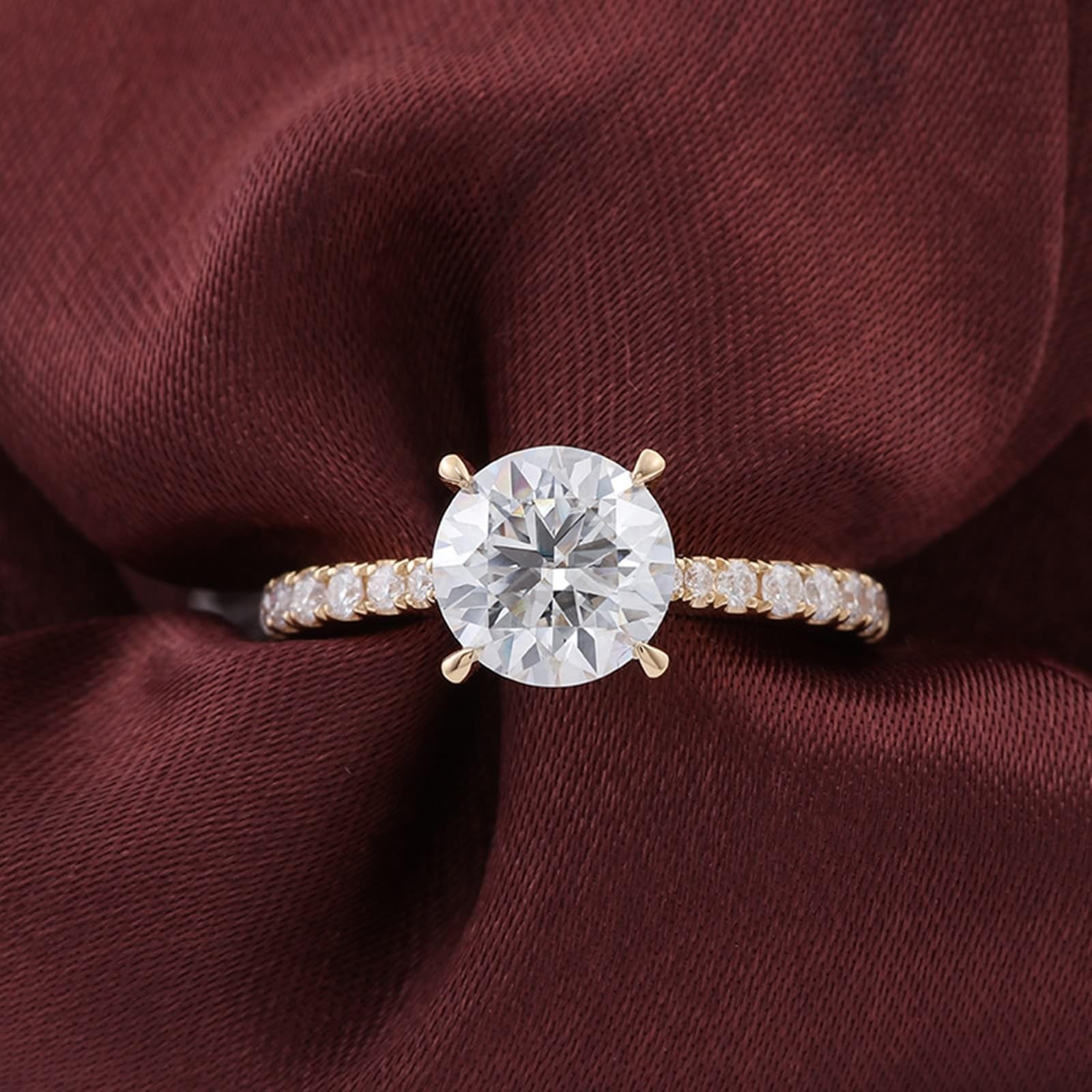 AMDXD Echtschmuck Hochzeitsband 9K/14K/18K Gelbgold, Klassiker 4 Klaue Pärchen Ringe mit 1/2/3ct Moissanit, Au 375/585/750 Gold Partnerringe, Gr.47-62