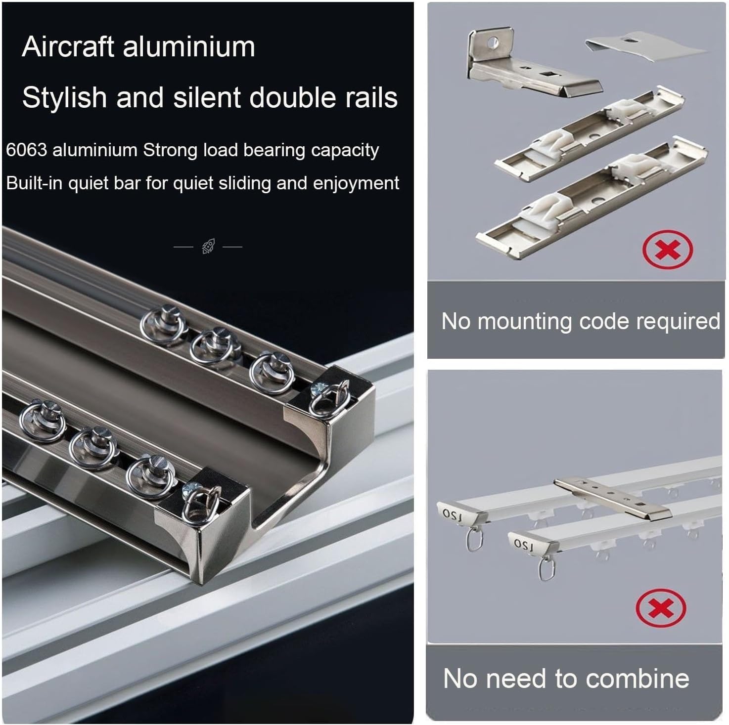 Heavy Duty Double Track Aluminum Curtain Rods - Ceiling Mounted Room Divider for Living Room & Bedroom, 2.1m/6.9ft, Durable, Stylish, Adjustable, Easy Install (B 1.5m/4.9ft)