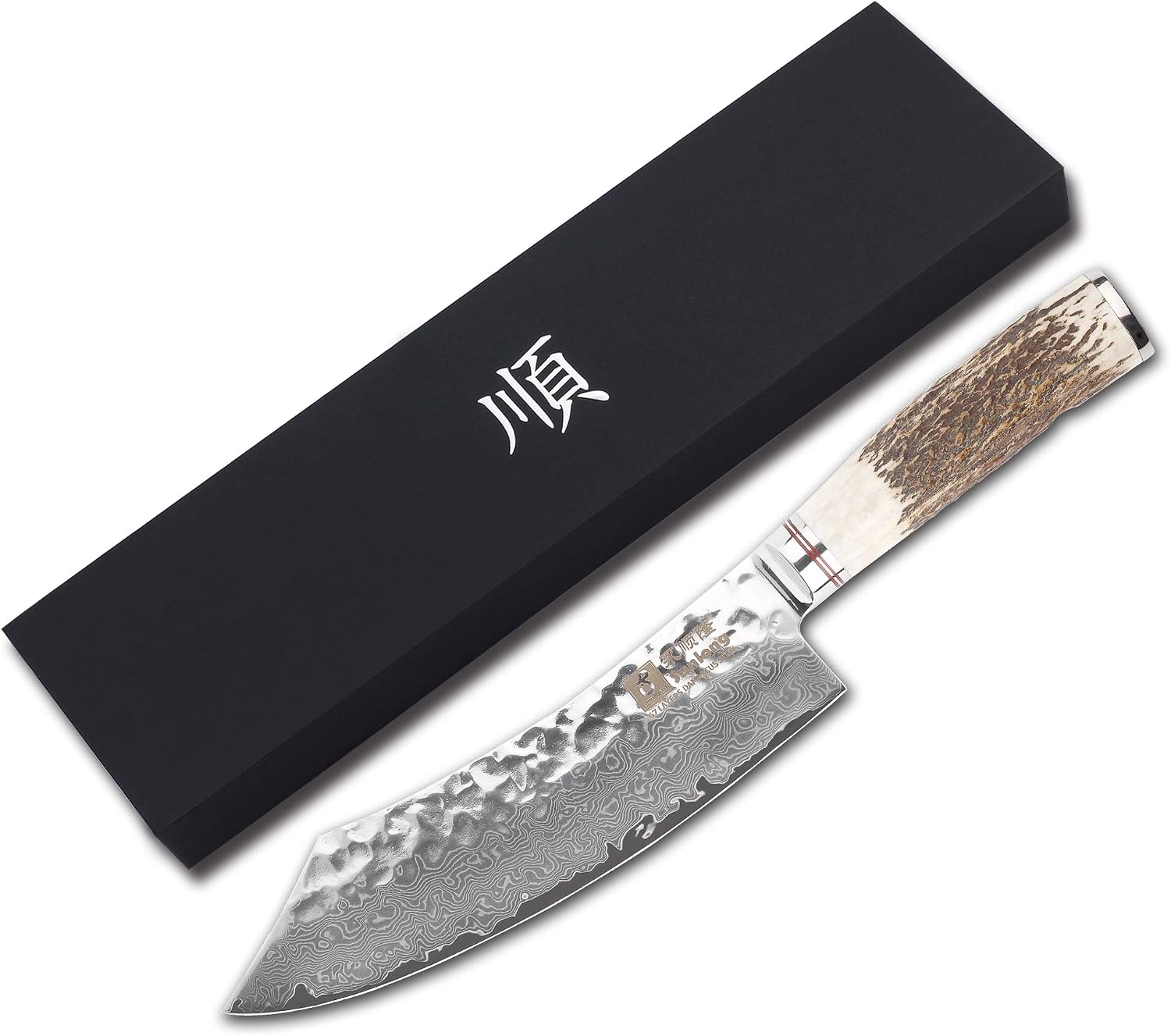 SUNLONG Butcher knife 8 inch Hybrid cleaver - Razor sharp - Japanese Damascus steel - Ergonomic Antler Handle