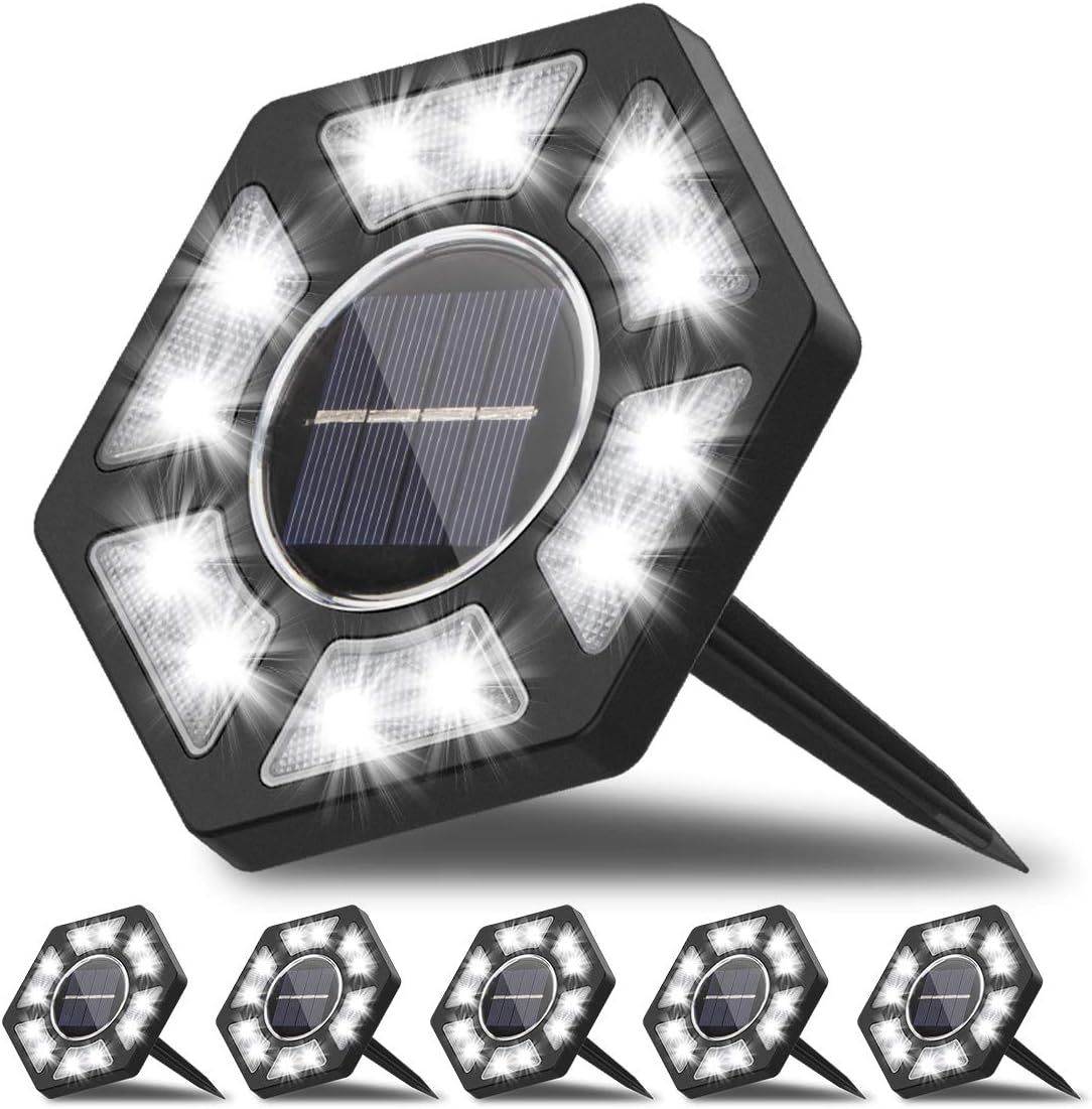 Solar Ground Lights, LED Garden Lights Solar Powered Patio Outdoor Lights Waterproof In-ground Landscape Lighting for Yard Lawn Deck Pathway Walkway Driveway (6 Pack)