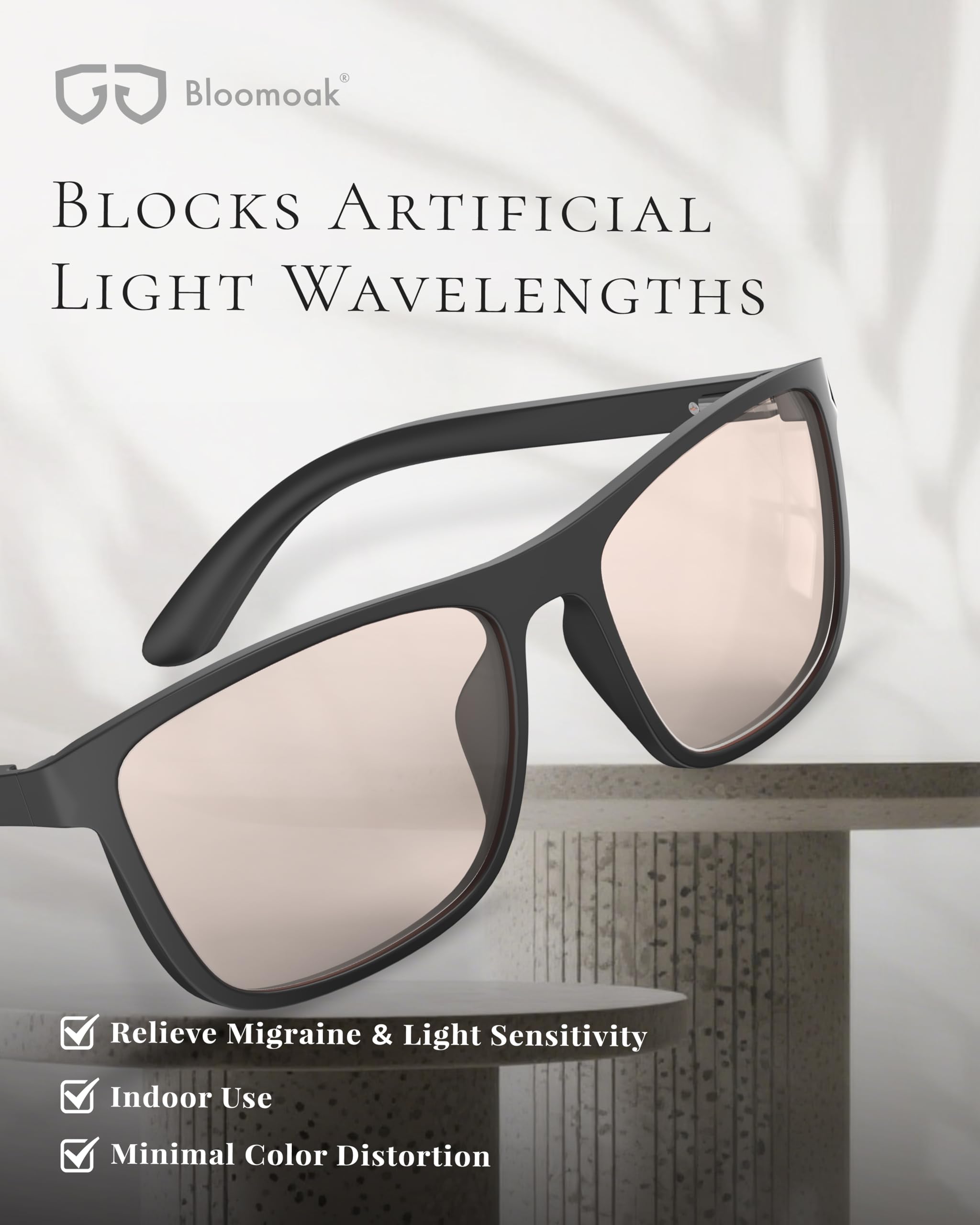 Bloomoak Occhiali colorati rosa anti-emicrania, FL-Flex occhiali rosa contro sensibilità alla luce, abbagliamento LED, fotofobia e affaticamento degli occhi