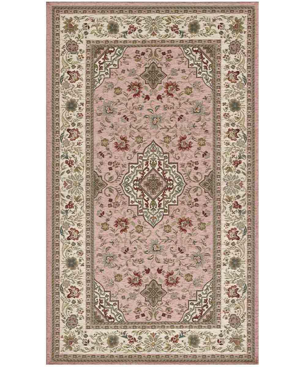 Coppia Tappeti orientali classici TABRIZ ROSA in ciniglia multiuso lavabili antiscivolo cm.65x110 (Set 2 pezzi)