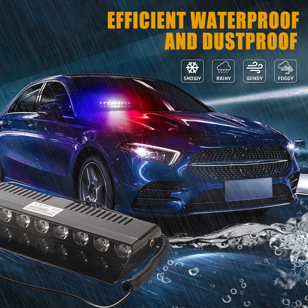 Barre lumineuse d'avertissement à LED, perles lumineuses super lumineuses 12 V 9 W avec ventouse Flash d'avertissement d'urgence pour les pare-brise intérieurs avant et arrière (rouge/blanc/bleu)