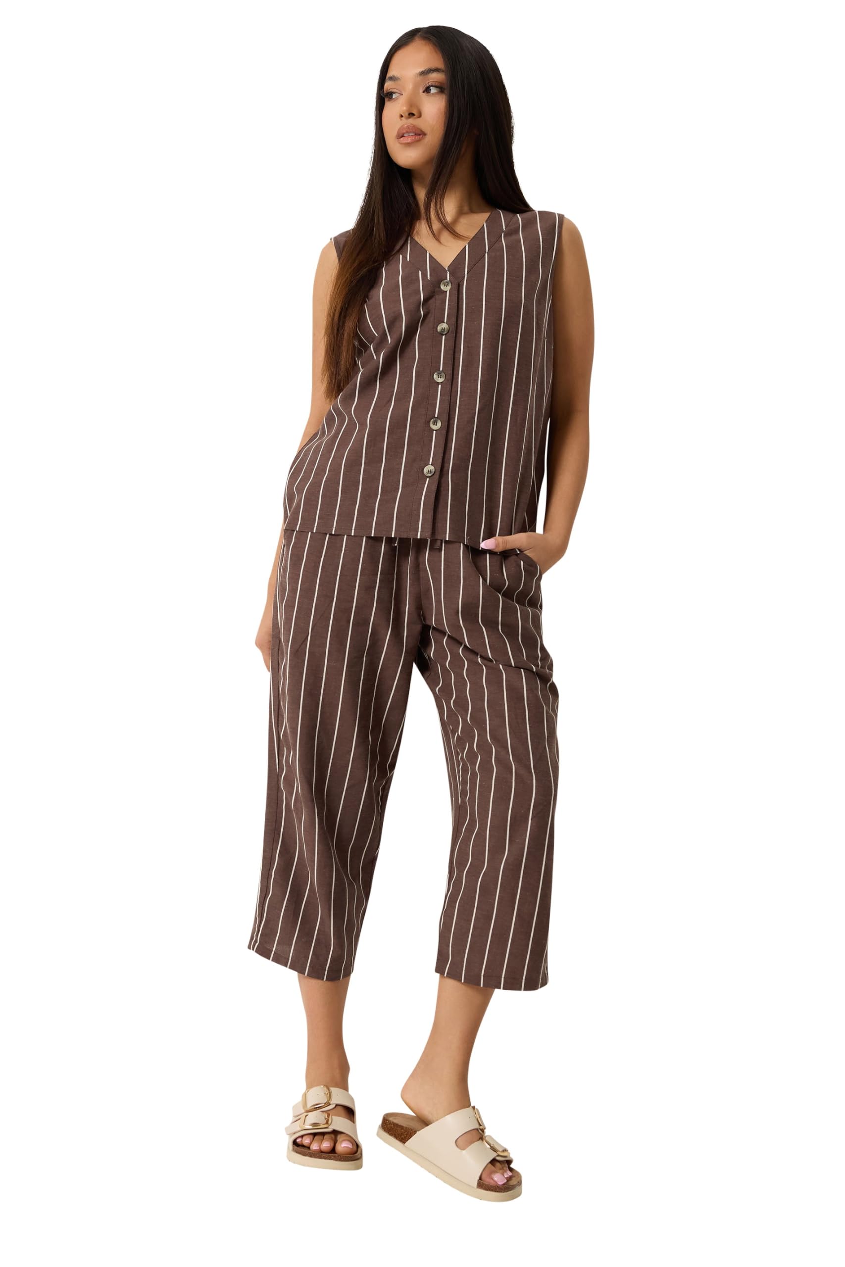 M&Co Women's Chocolate Petite Button Front Vest Top In Size 12