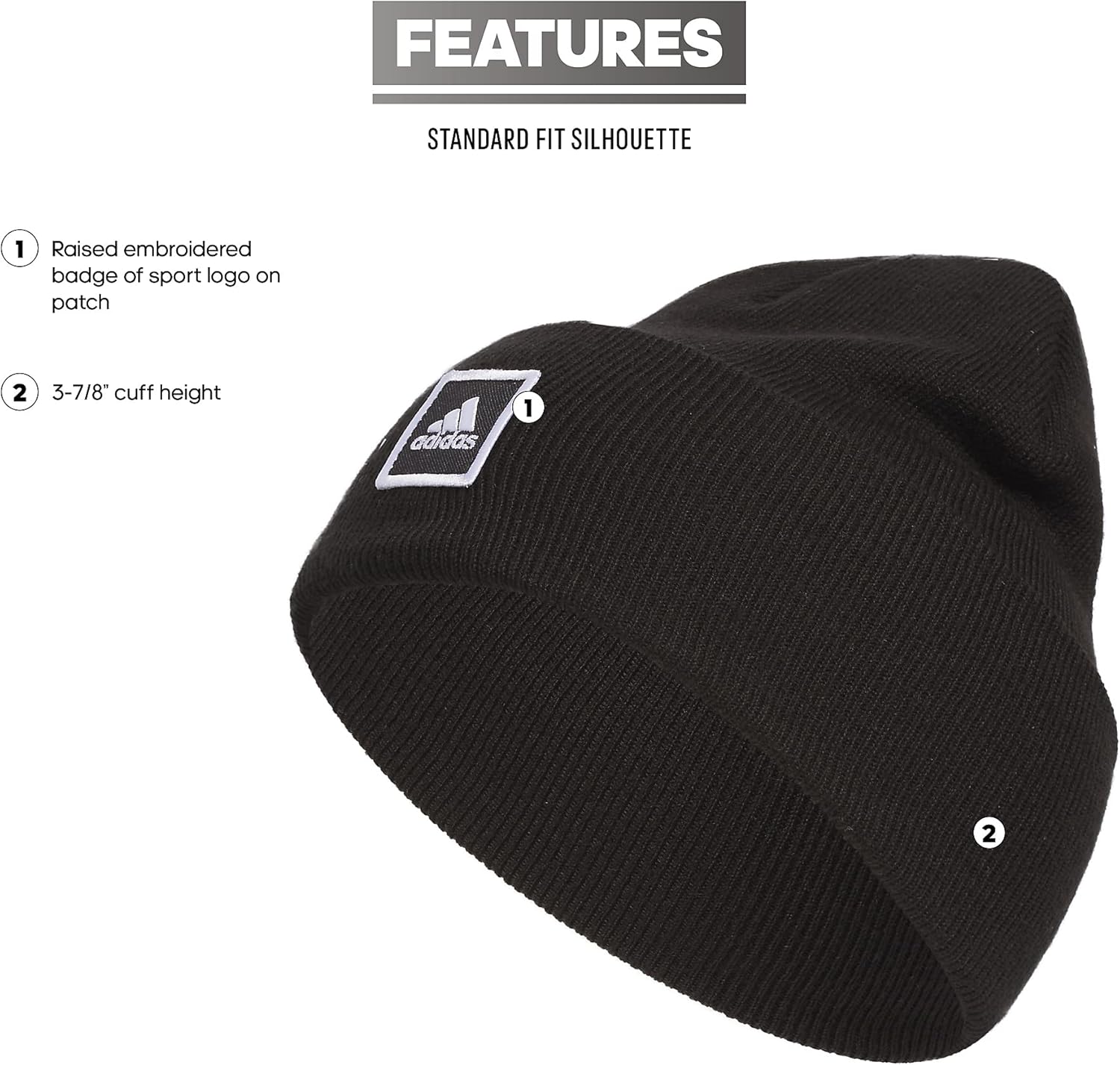 Adidas Womens Wide Cuff Tall Fit Beanie, Cuffed Slouchy Acrylic Knit Cap/Hat for Winter - Image 2