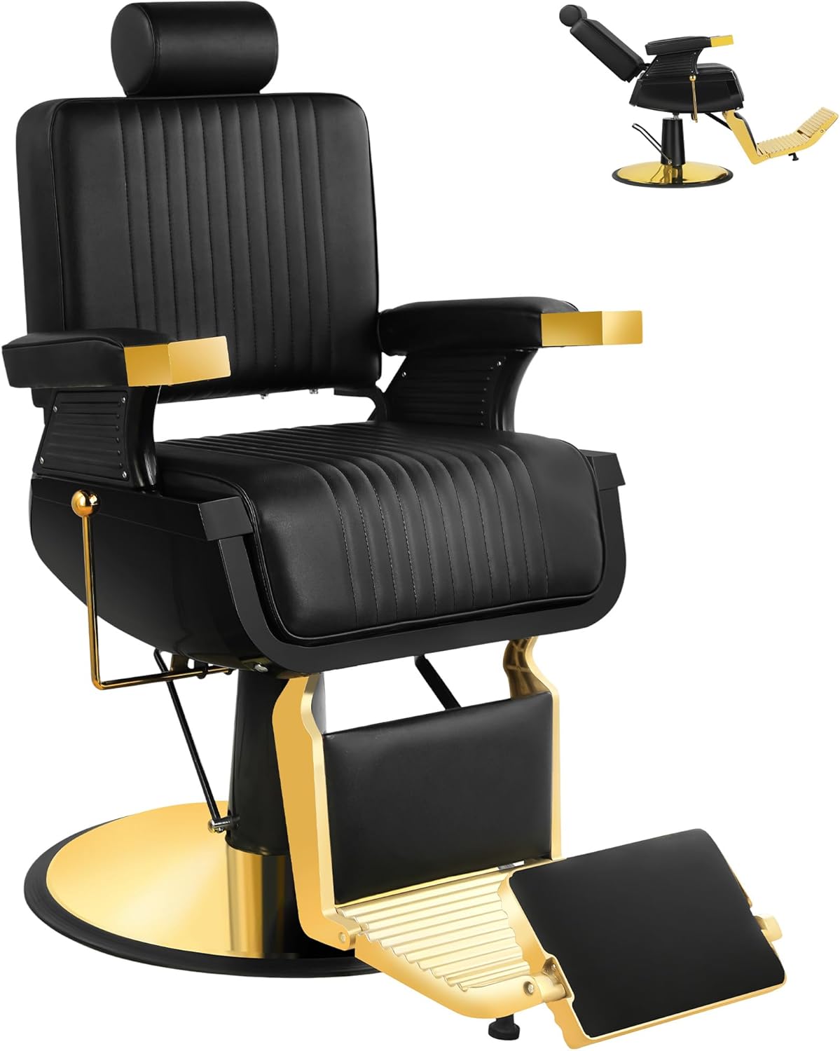 Vintage Barber Chairs for Barbershop Reclining, Black Gold Professional Hydraulic Salon Chair for Hair Stylist, 360 Degrees Rolling Swivel, Heavy Duty All Purpose Beauty Tattoo Armchair