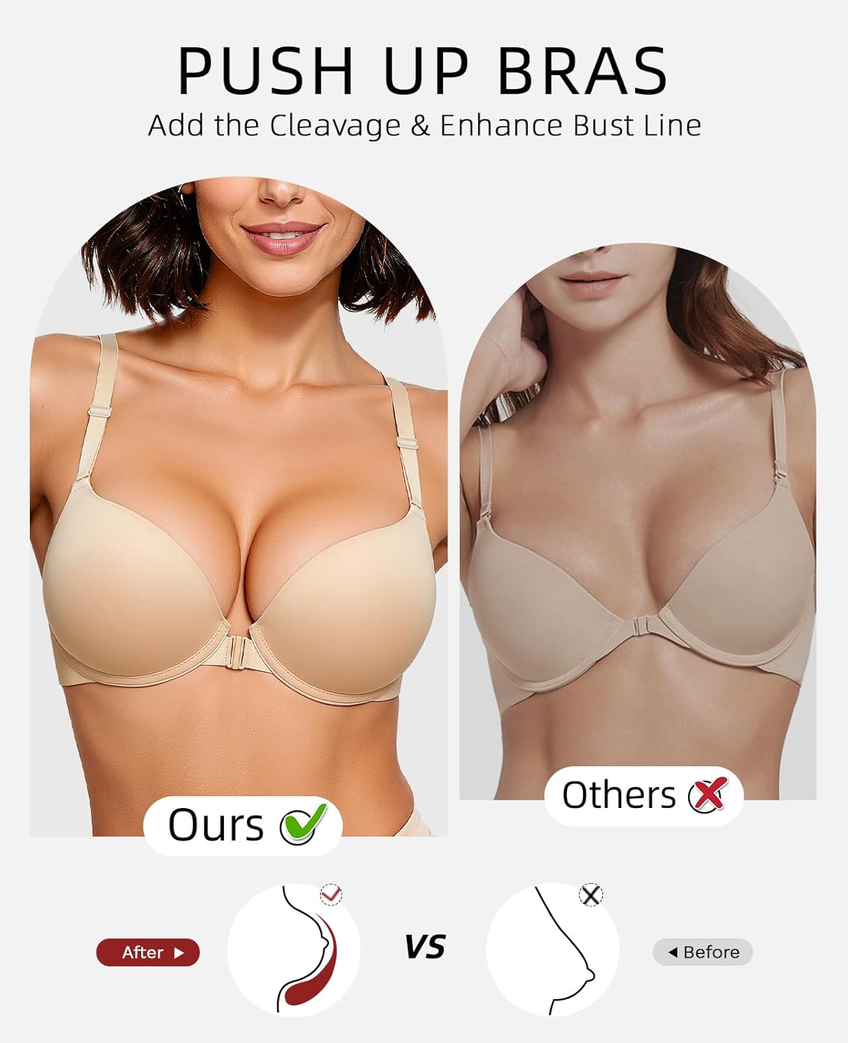 Push Up Front Closure Bras for Women Thick Padded Racerback Add 2 Cups Plunge Bra Underwire - Image 3