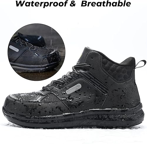 Miniatura 3 de FitVille Botas de trabajo anchas para hombre, puntera compuesta, zapatos de seguridad para el trabajo, botas de trabajo antideslizantes,